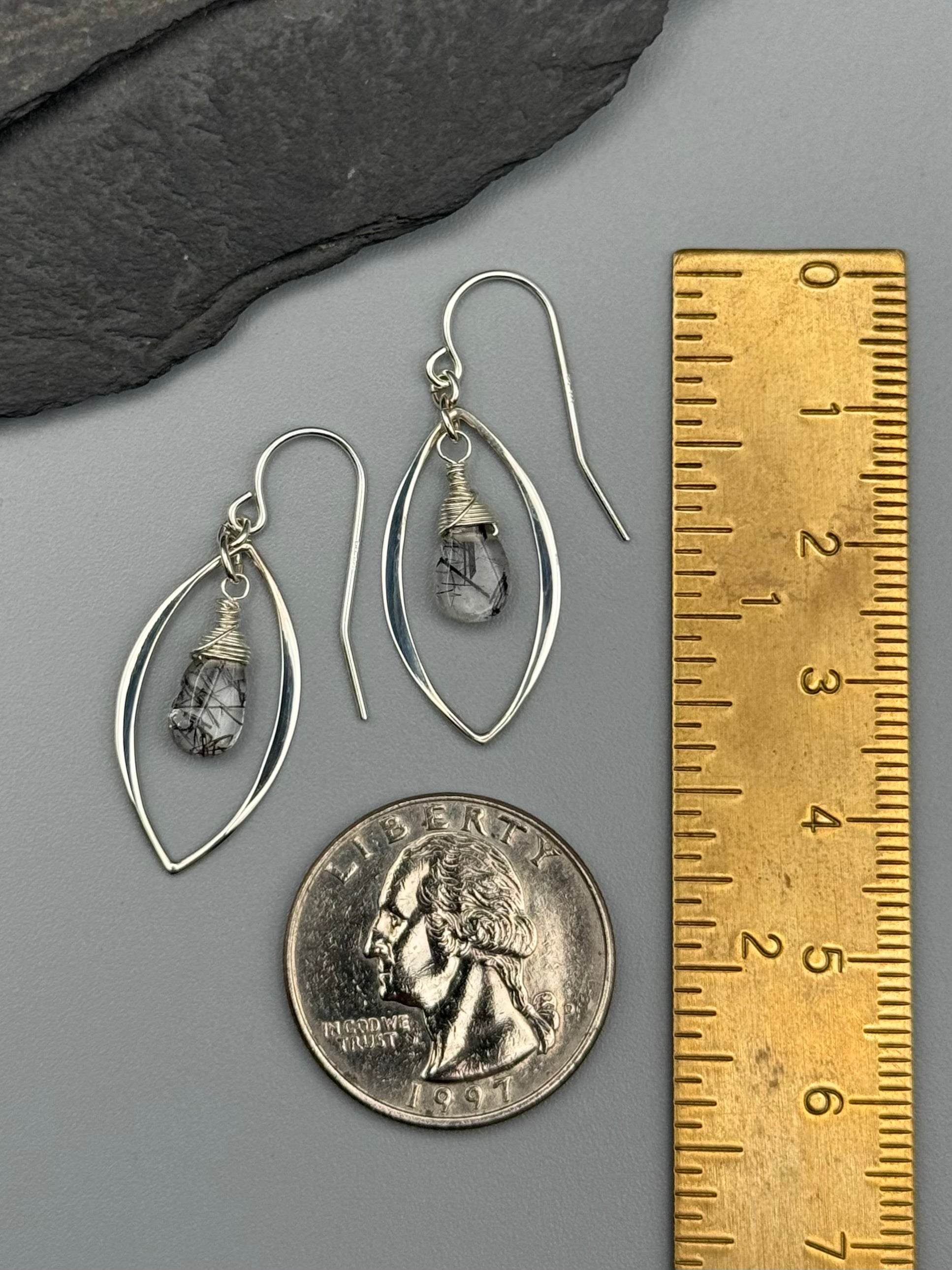 •MARQUISE• tourmalinated quartz + silver earrings