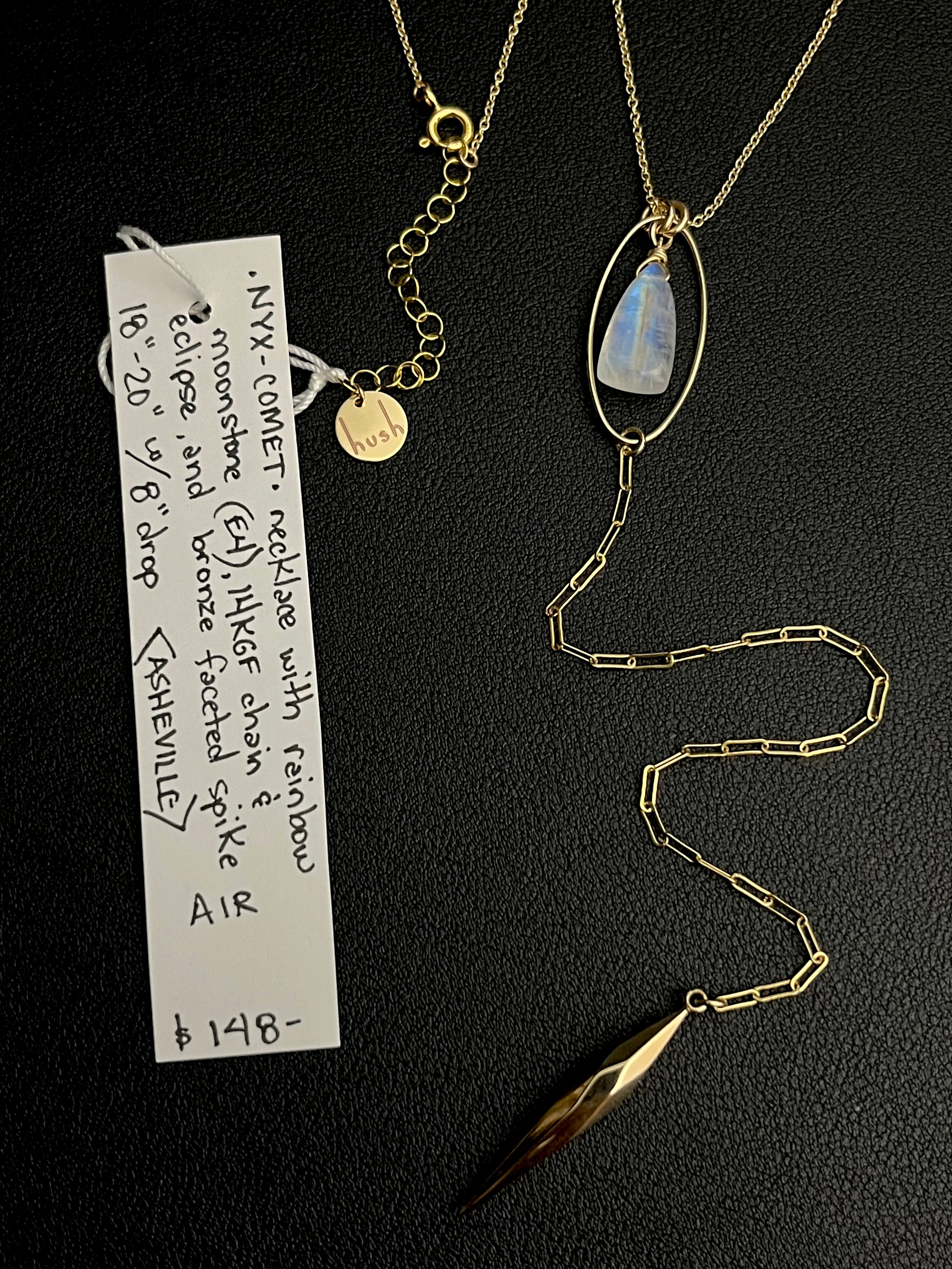 •NYX-COMET• rainbow moonstone + gold Y-necklace (18"-20" + 8" drop)