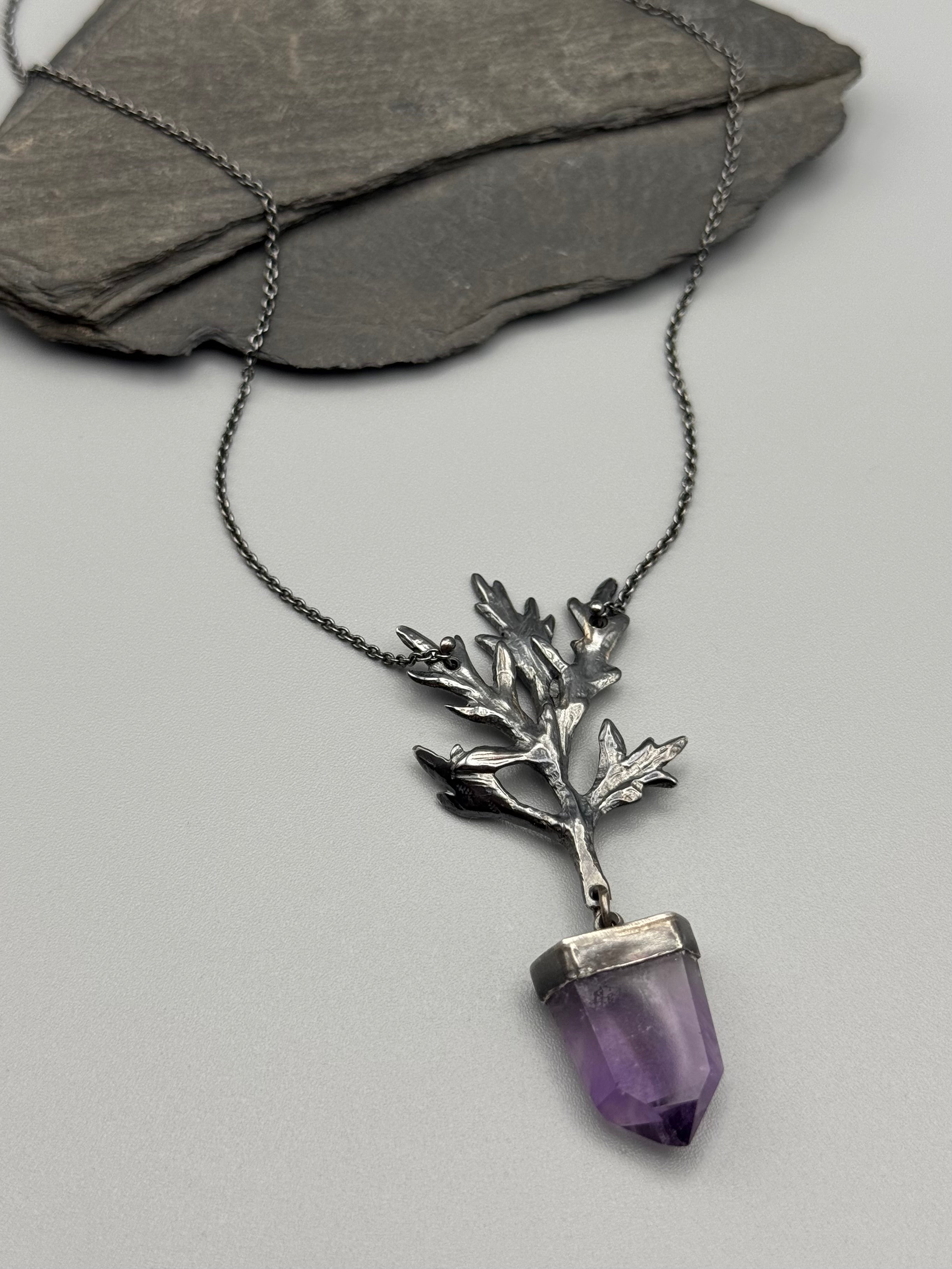 •MUGWORT TALISMAN• amethyst + silver necklace (19.5" long)