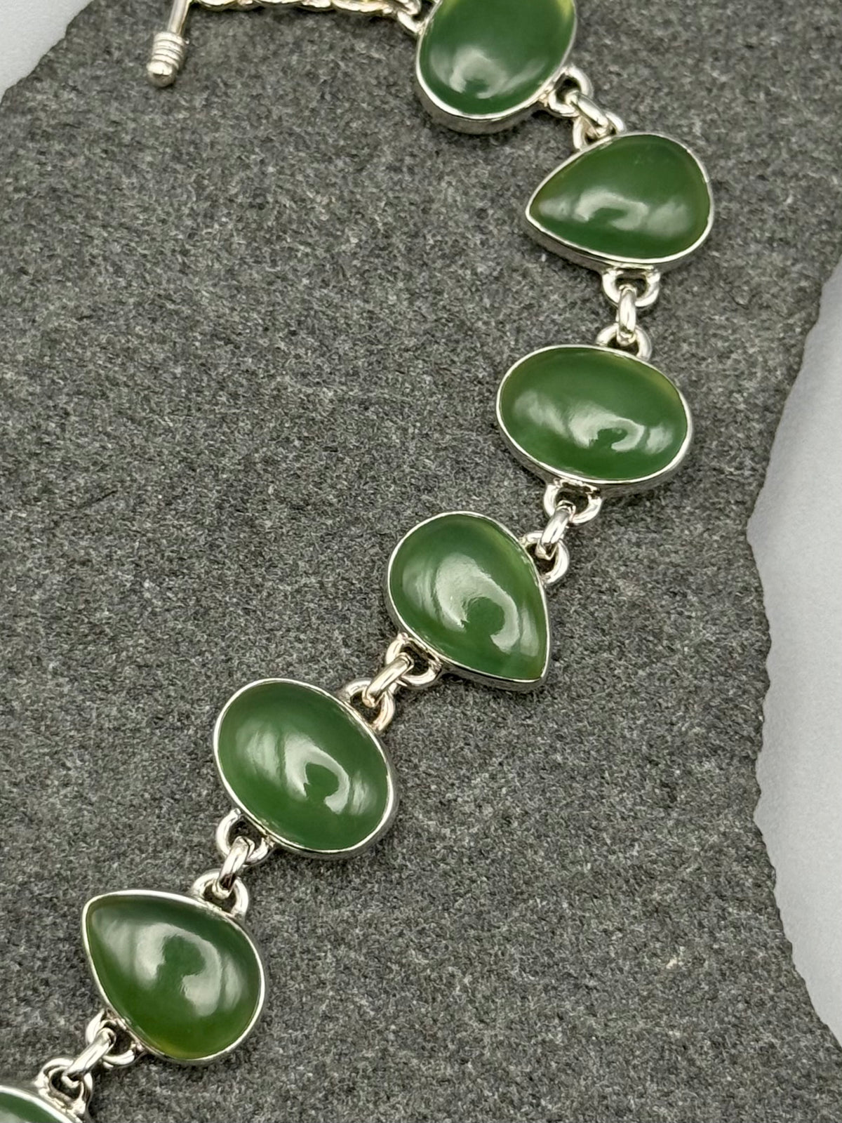 •NEPHRITE JADE - GEO MIX• linked silver bracelet (7" - 8.25")