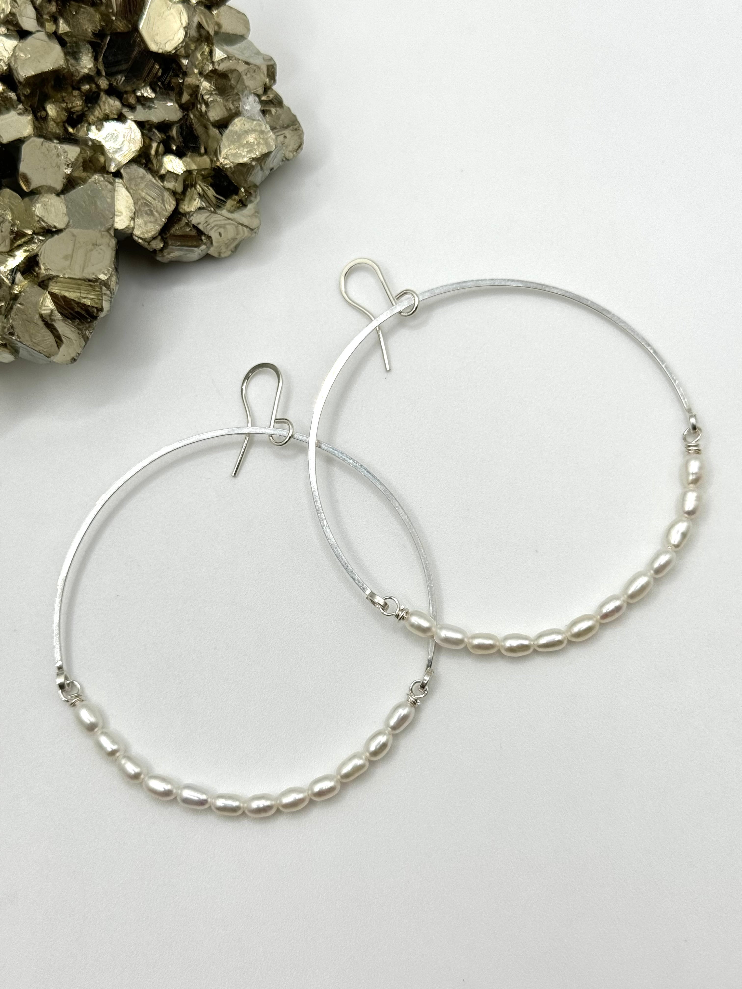 •HOOP DANGLE• pearl + silver earrings