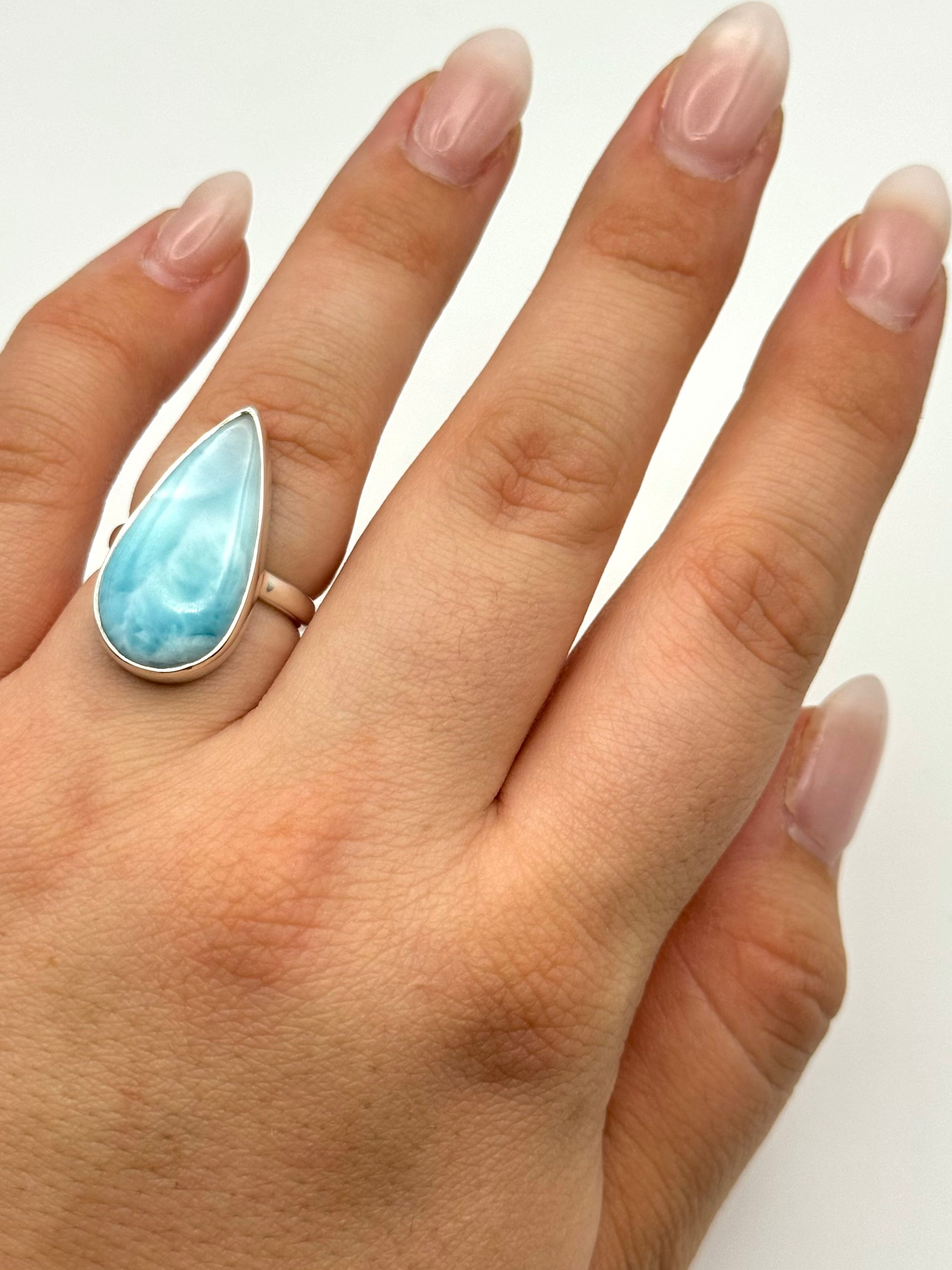 •LARIMAR - LARGER TEARDROP• silver ring (size 6.25)