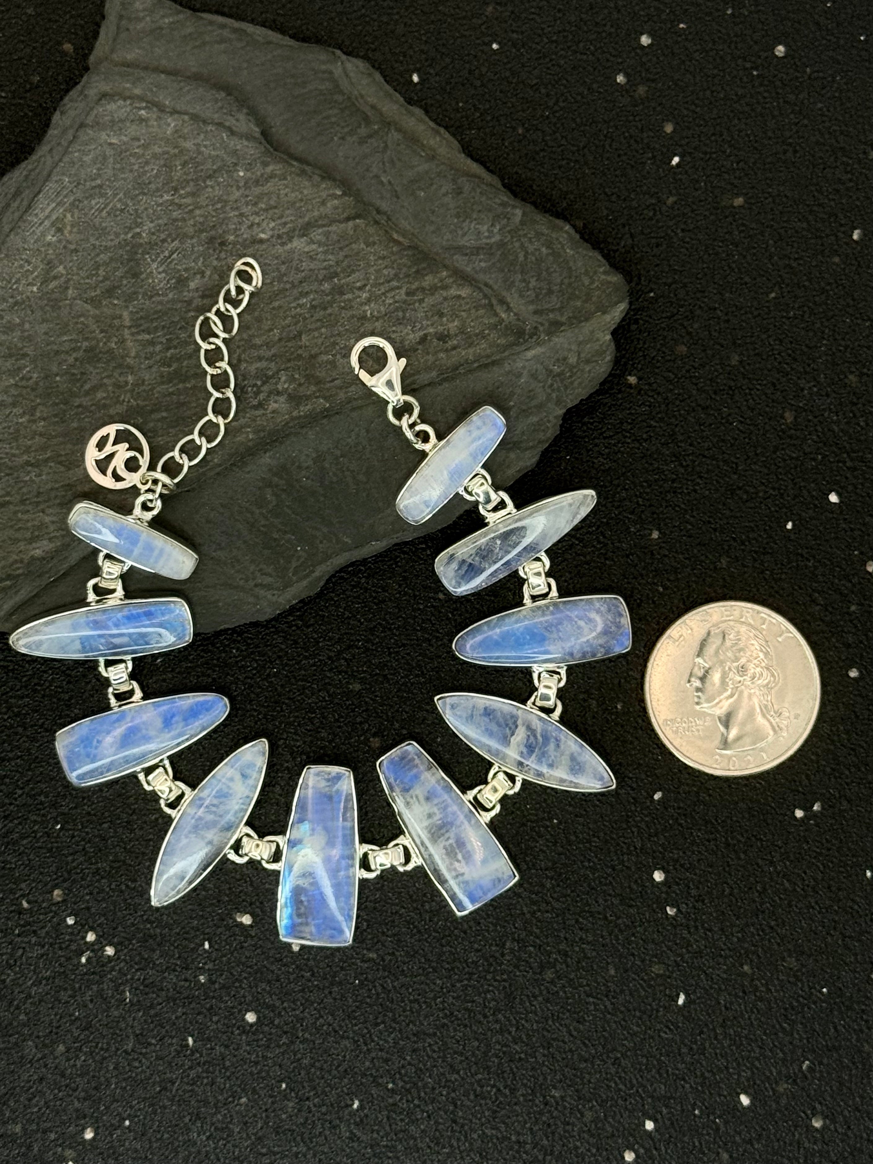 •RAINBOW MOONSTONE - 2• multi-stone + silver bracelet (6.5"-8")