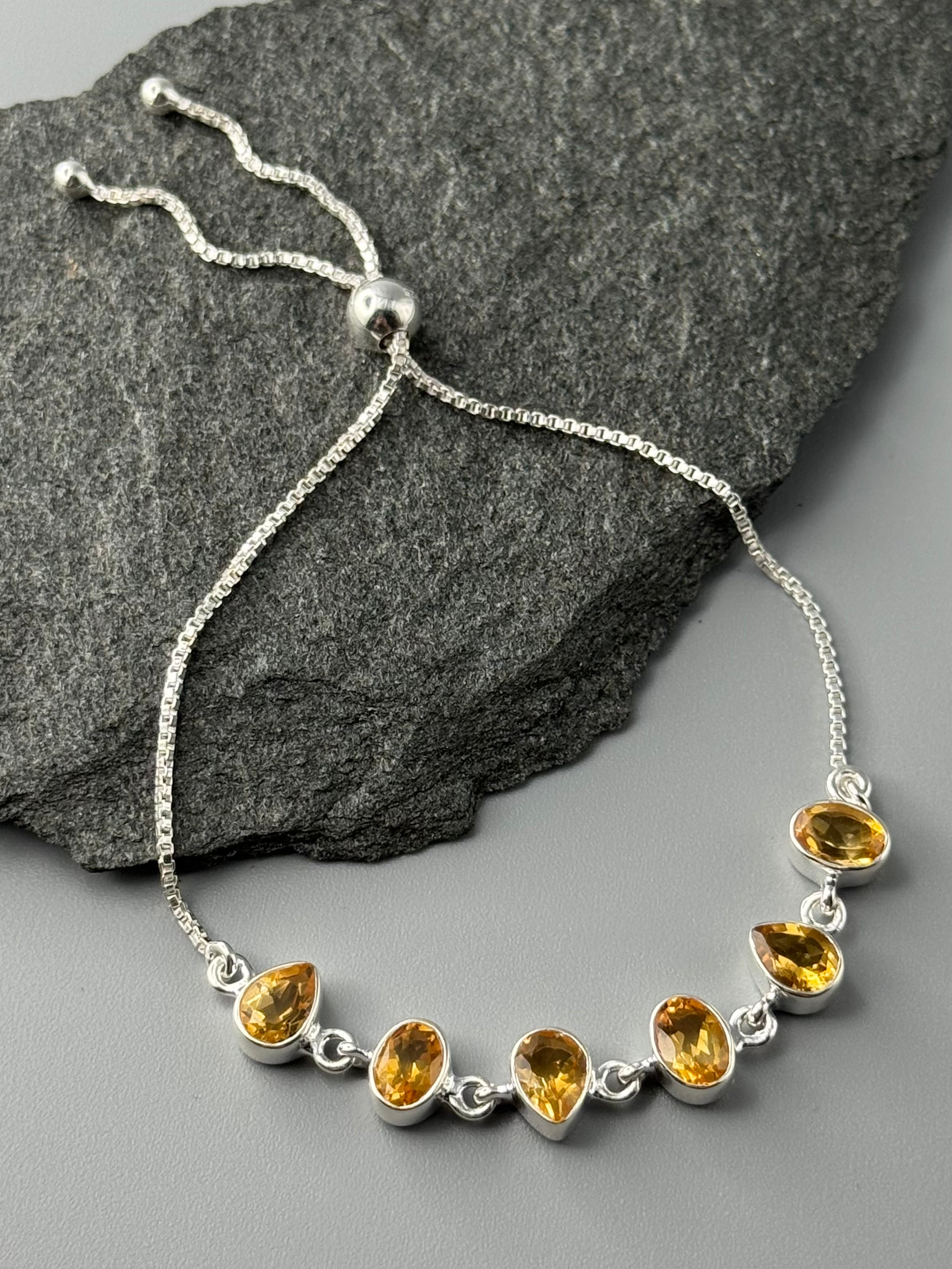 •CITRINE - GEO MIX• silver bolo bracelet (adj up to 8")