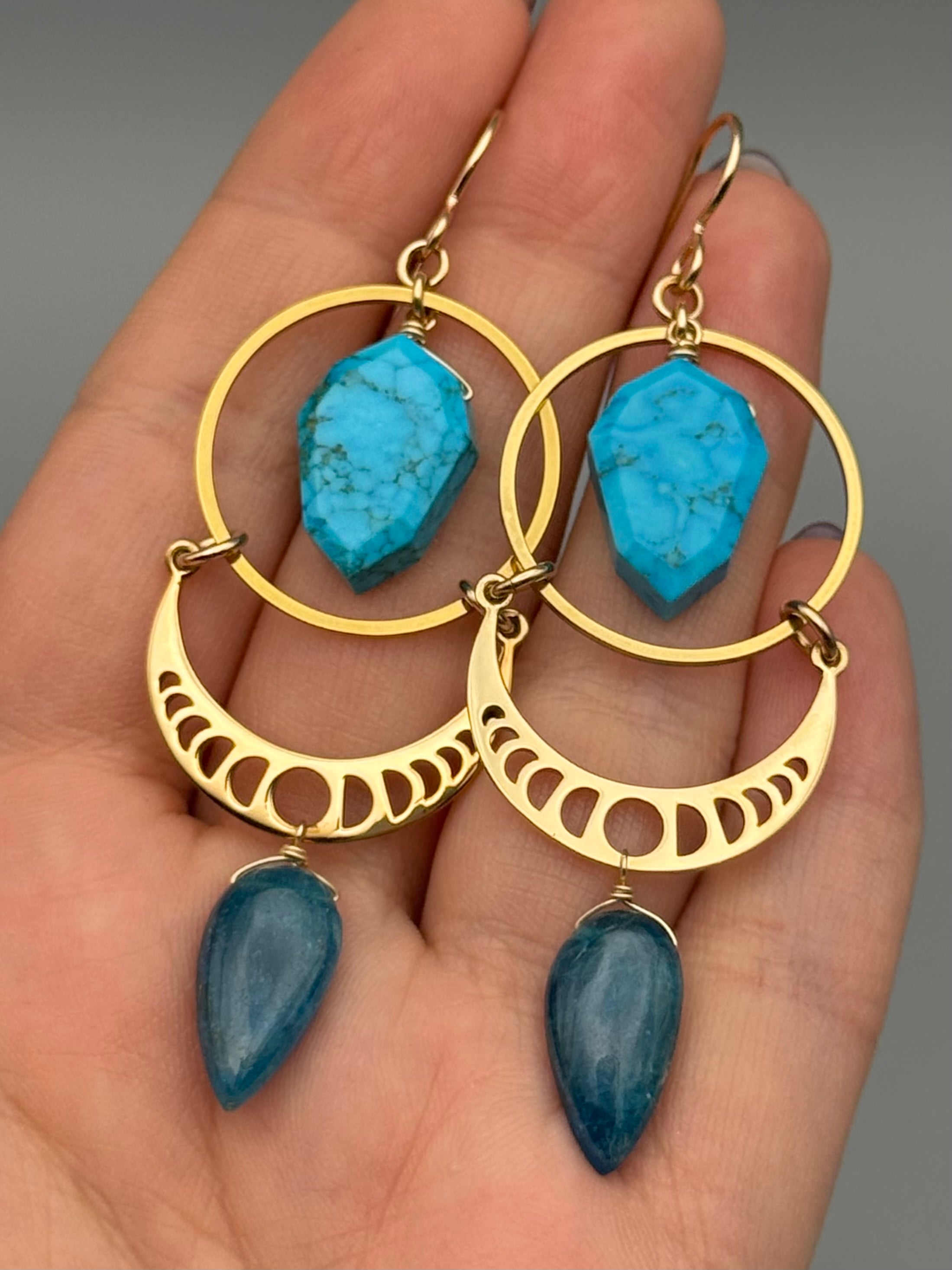 •MOON SHADOWS• turquoise + apatite gold earrings
