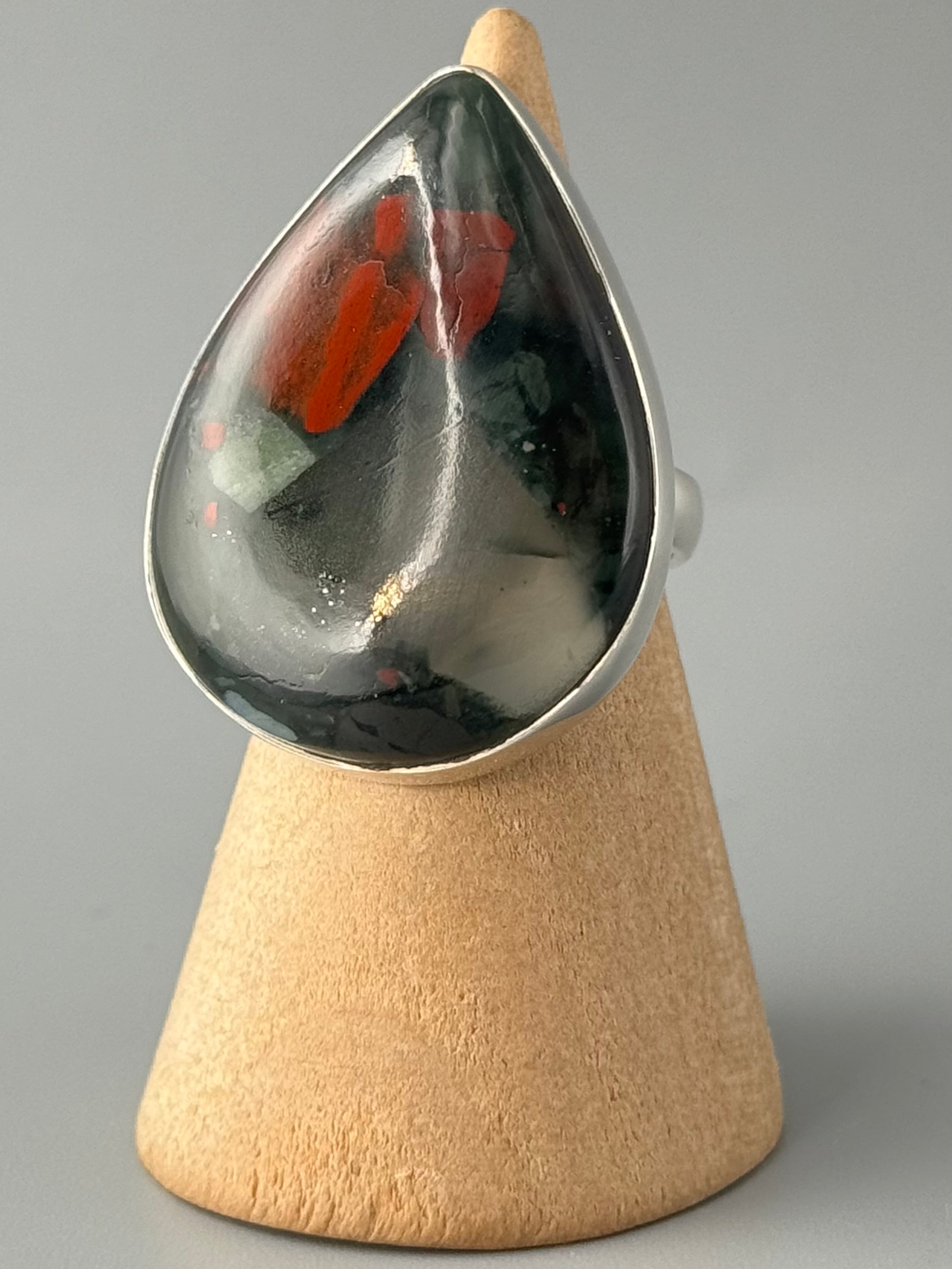 •AFRICAN BLOODSTONE - TEAR• sterling silver ring (size 6)