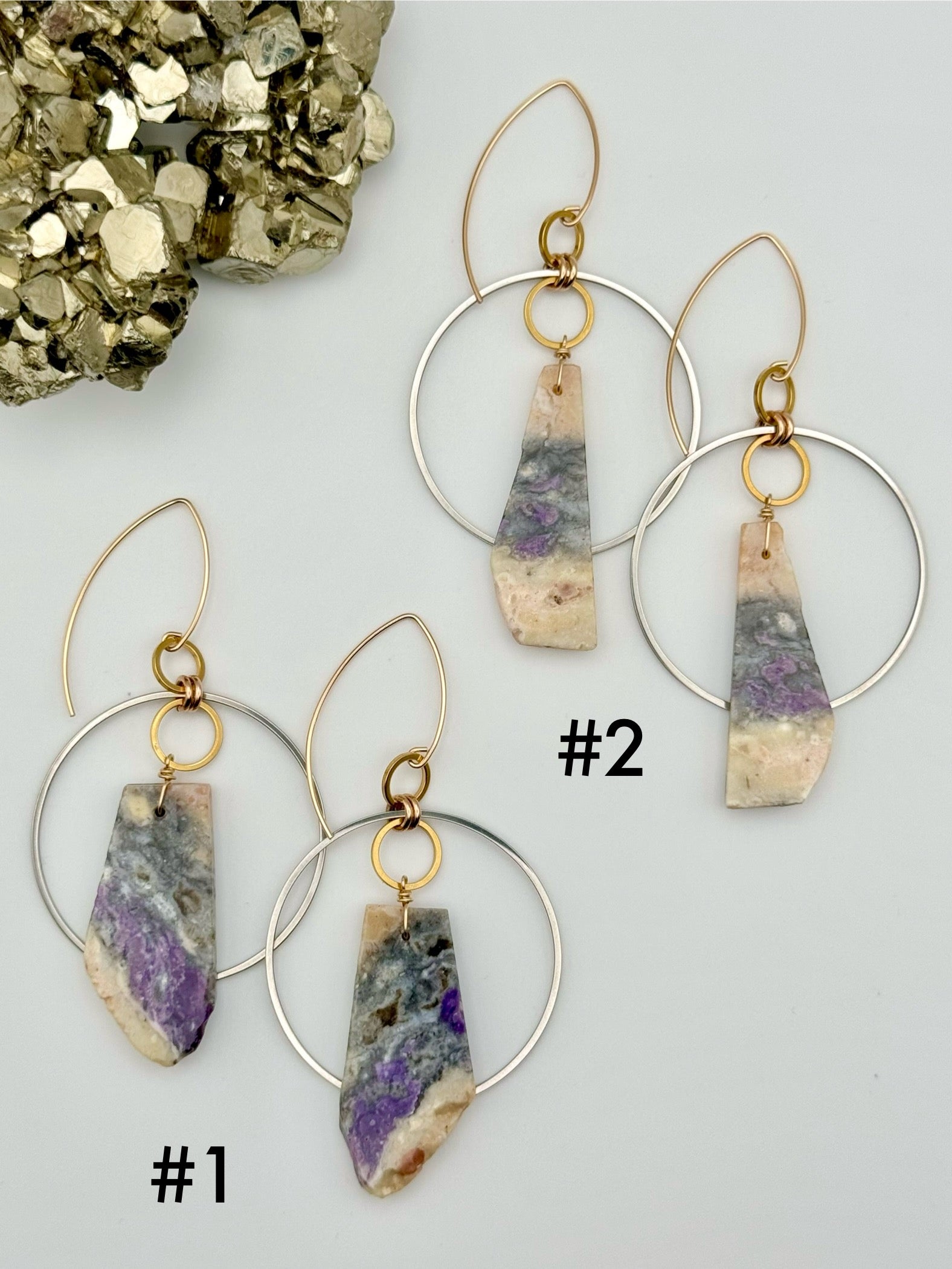 •EQUA-ORBIT• purple opal + mixed metal dangle earrings