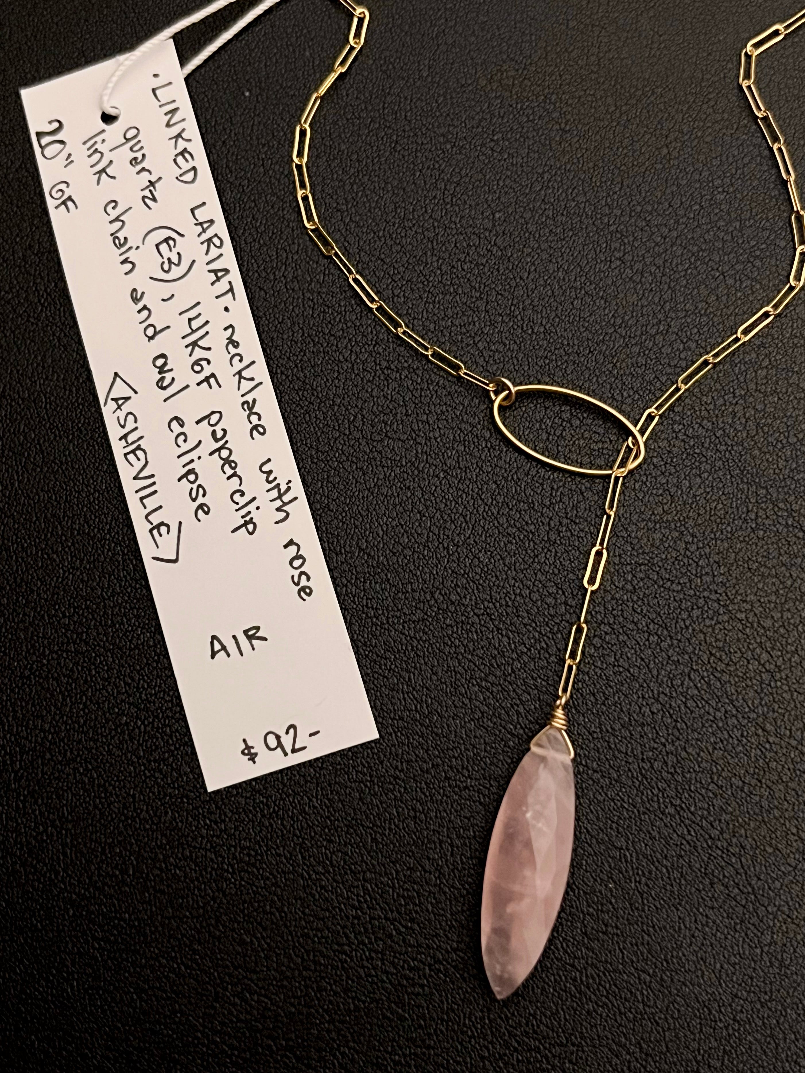 •LINKED LARIAT• rose quartz + gold necklace (20")