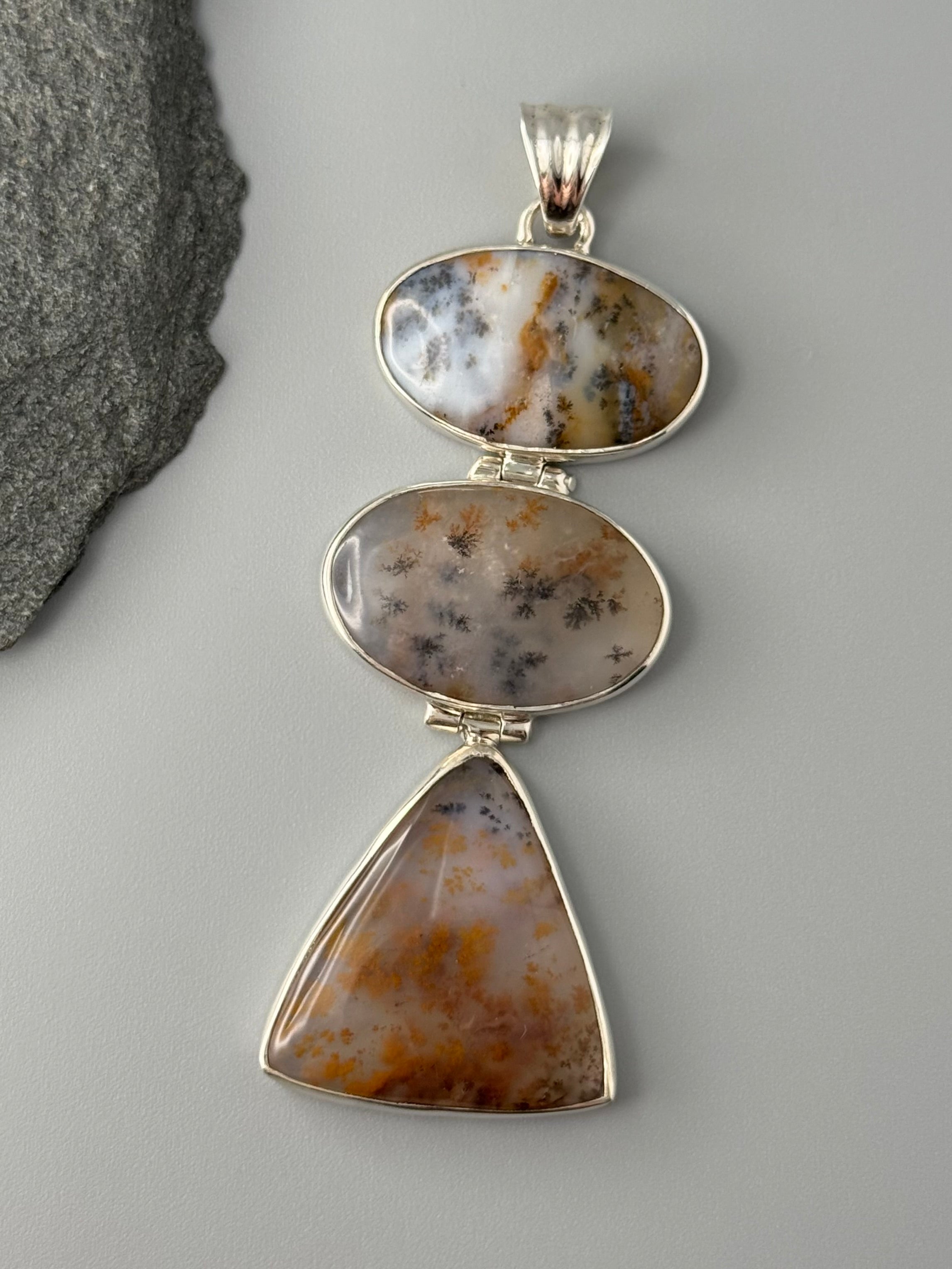 •DENDRITIC AGATE - HINGED TRIO• sterling silver pendant