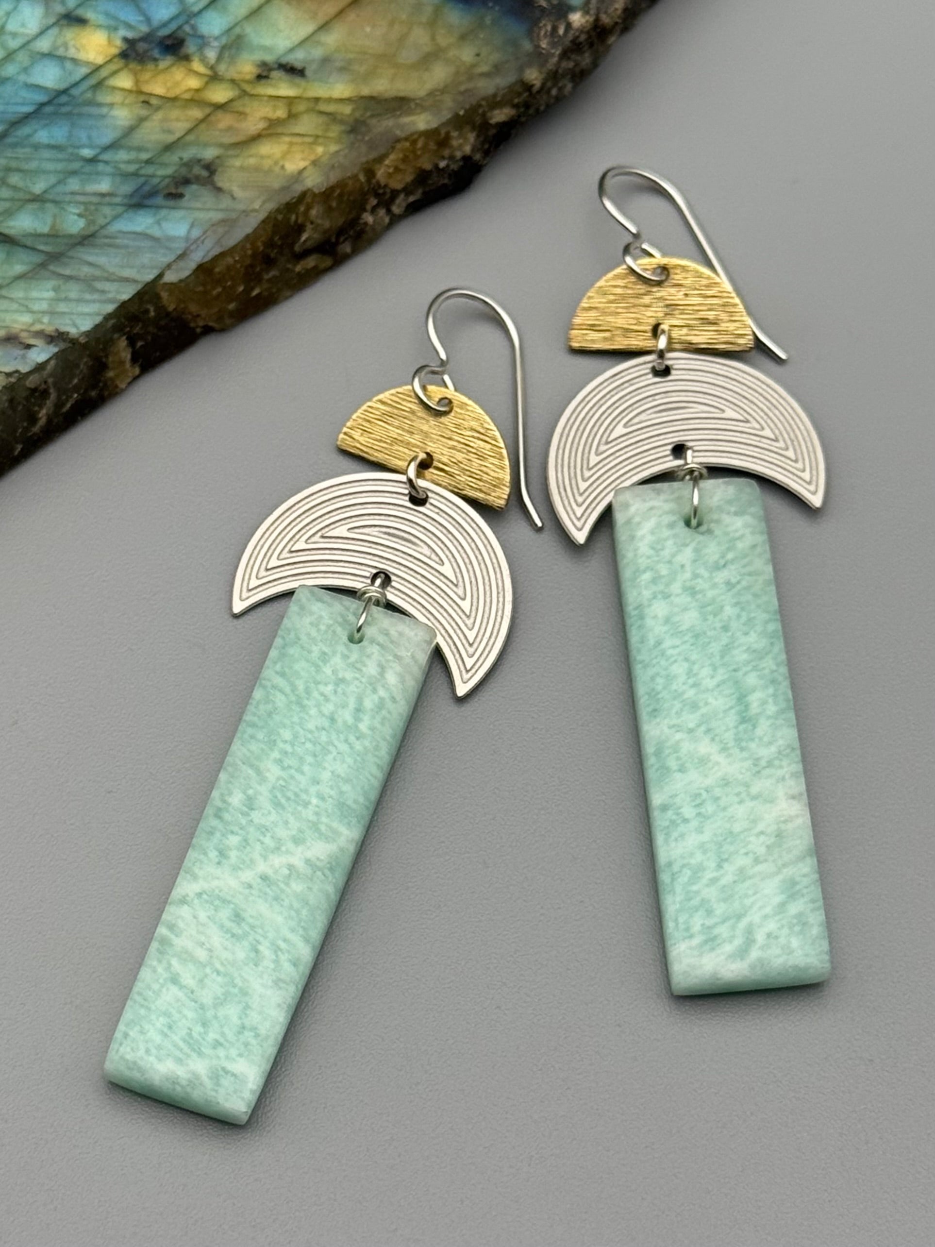 •MOON STACK• amazonite + mixed metal earrings