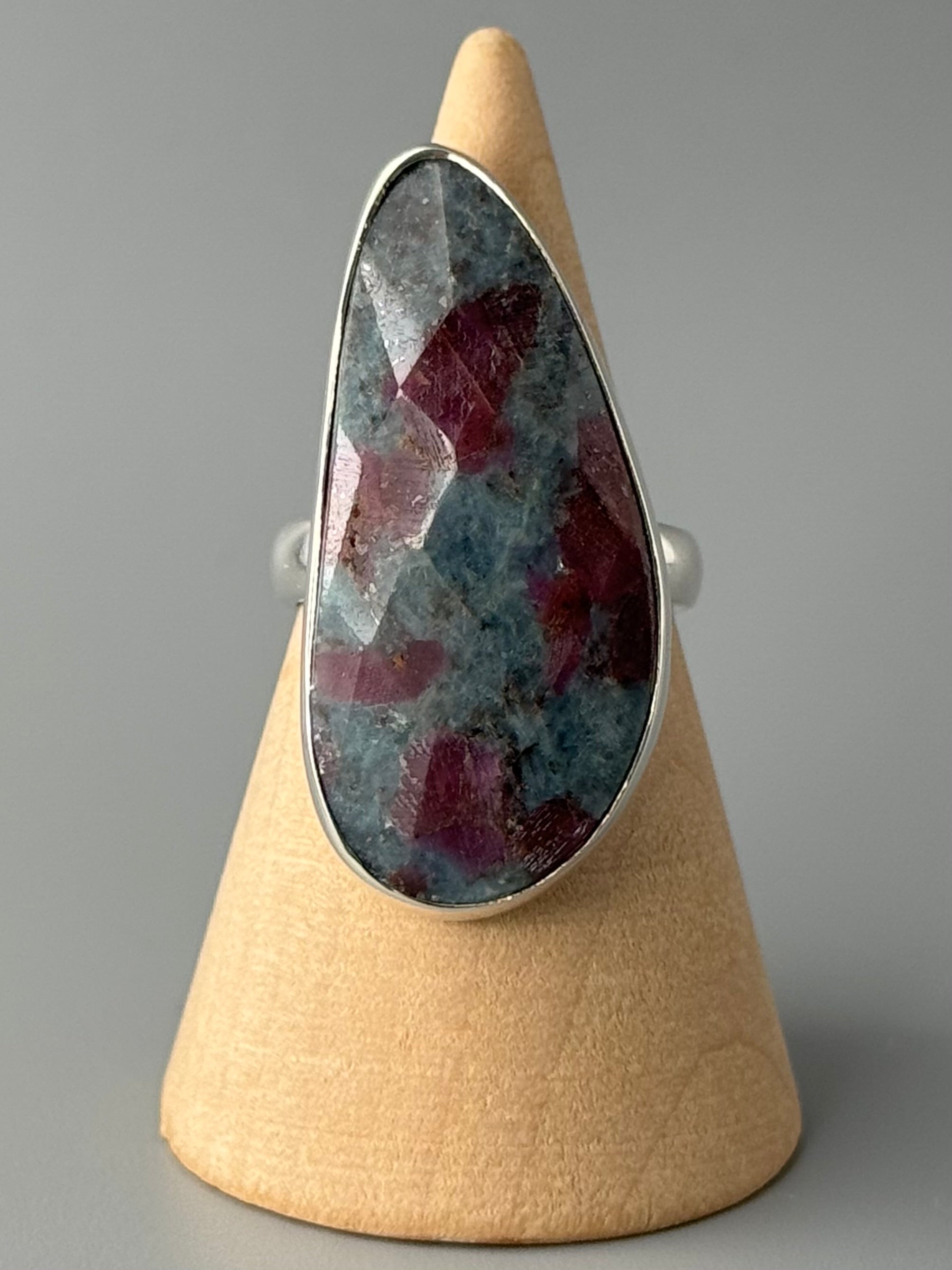 •FACETED RUBY KYANITE - FREEFORM• simple bezel silver ring (size 6.75)