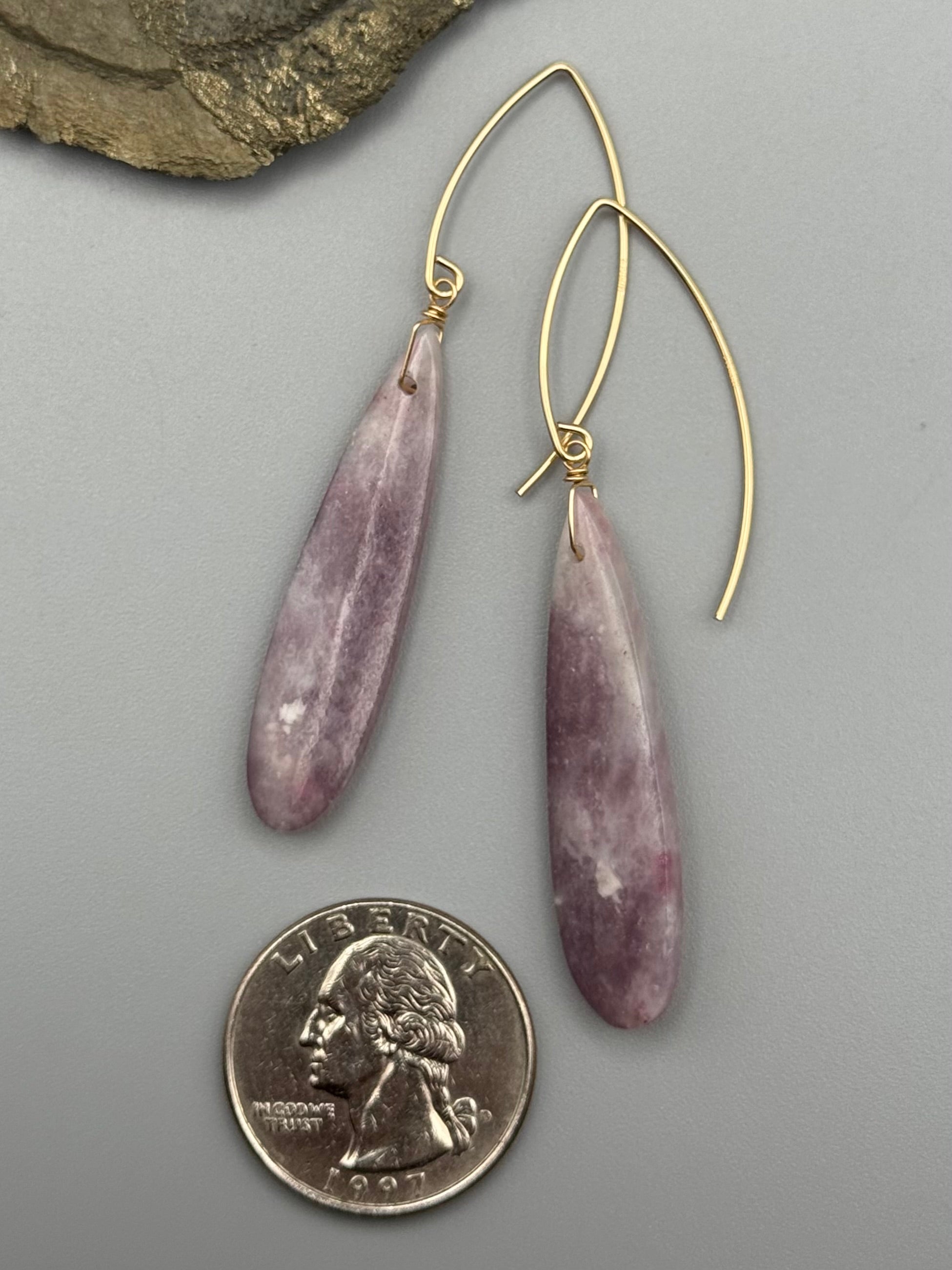 •STRAY• tourmaline in lepidolite + gold earrings