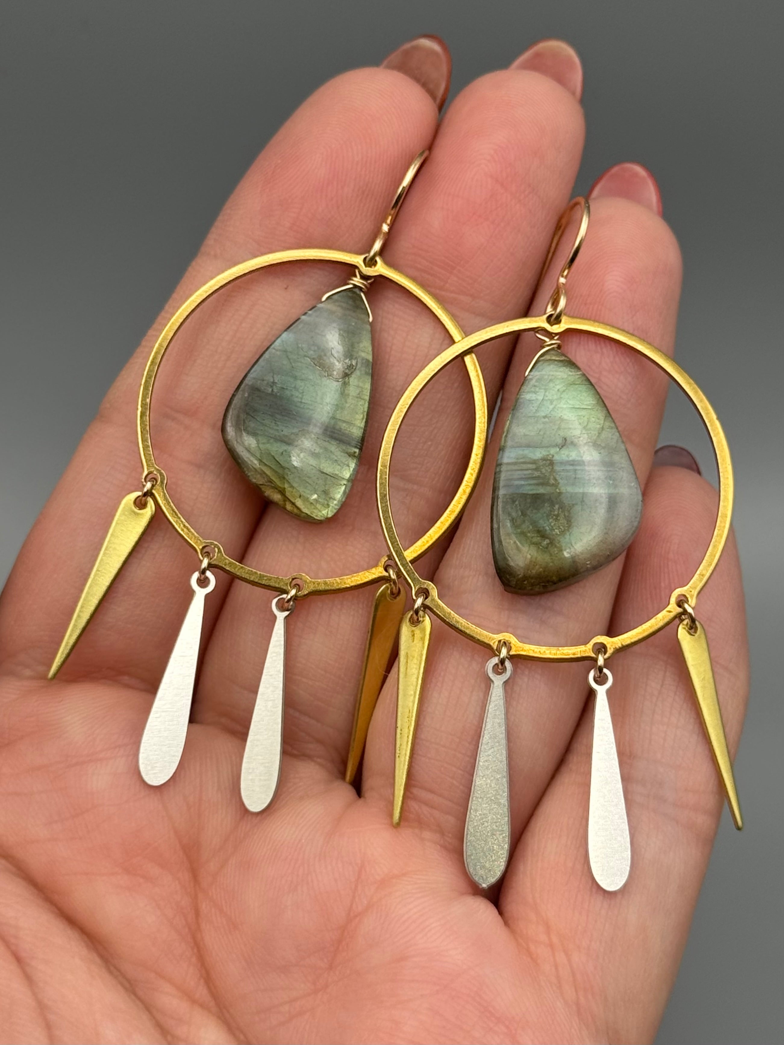 •RAIN DANCE• labradorite wing + mixed metal earrings