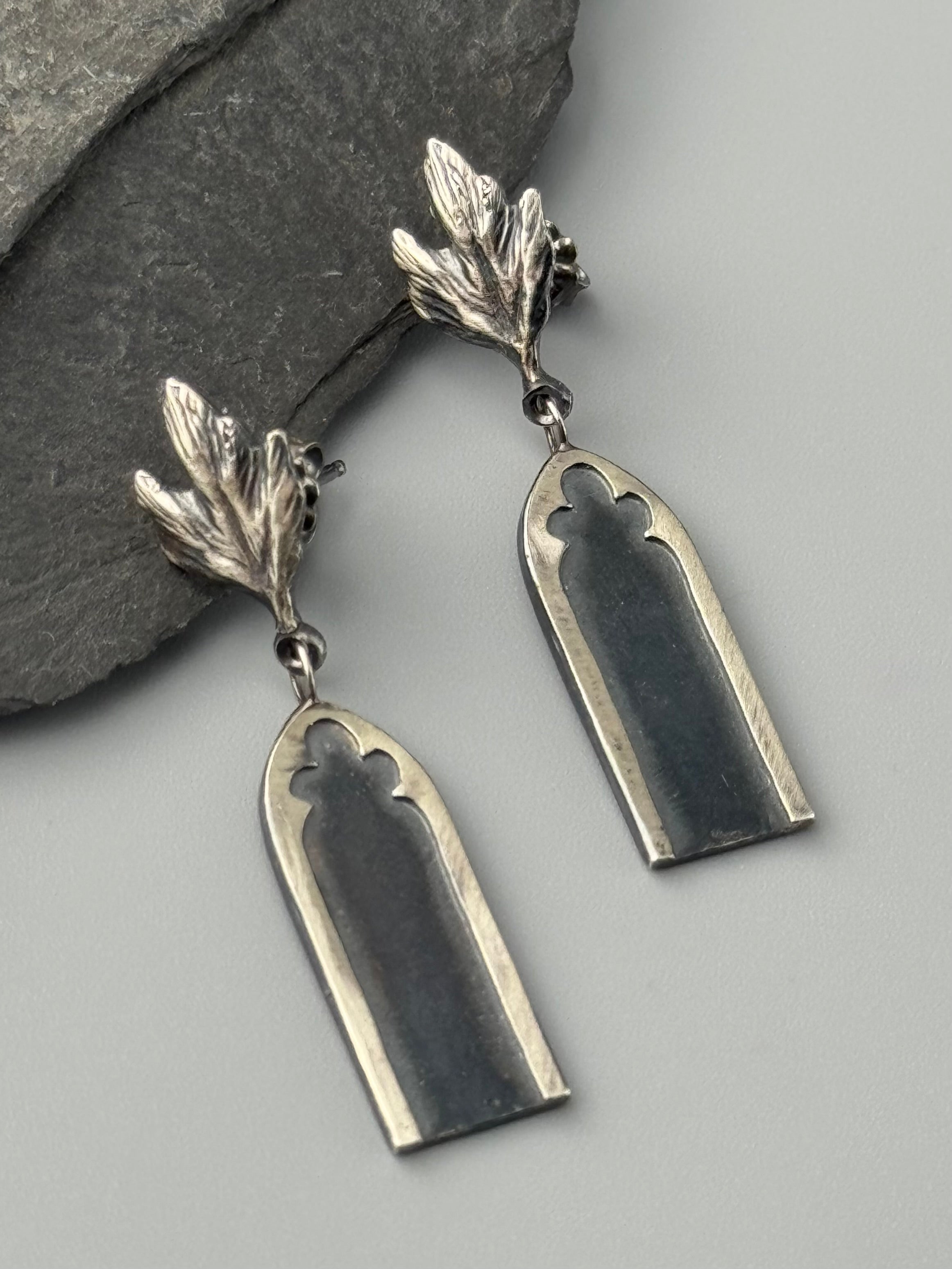 •GOTHIC ARCH DANGLE• silver post earrings