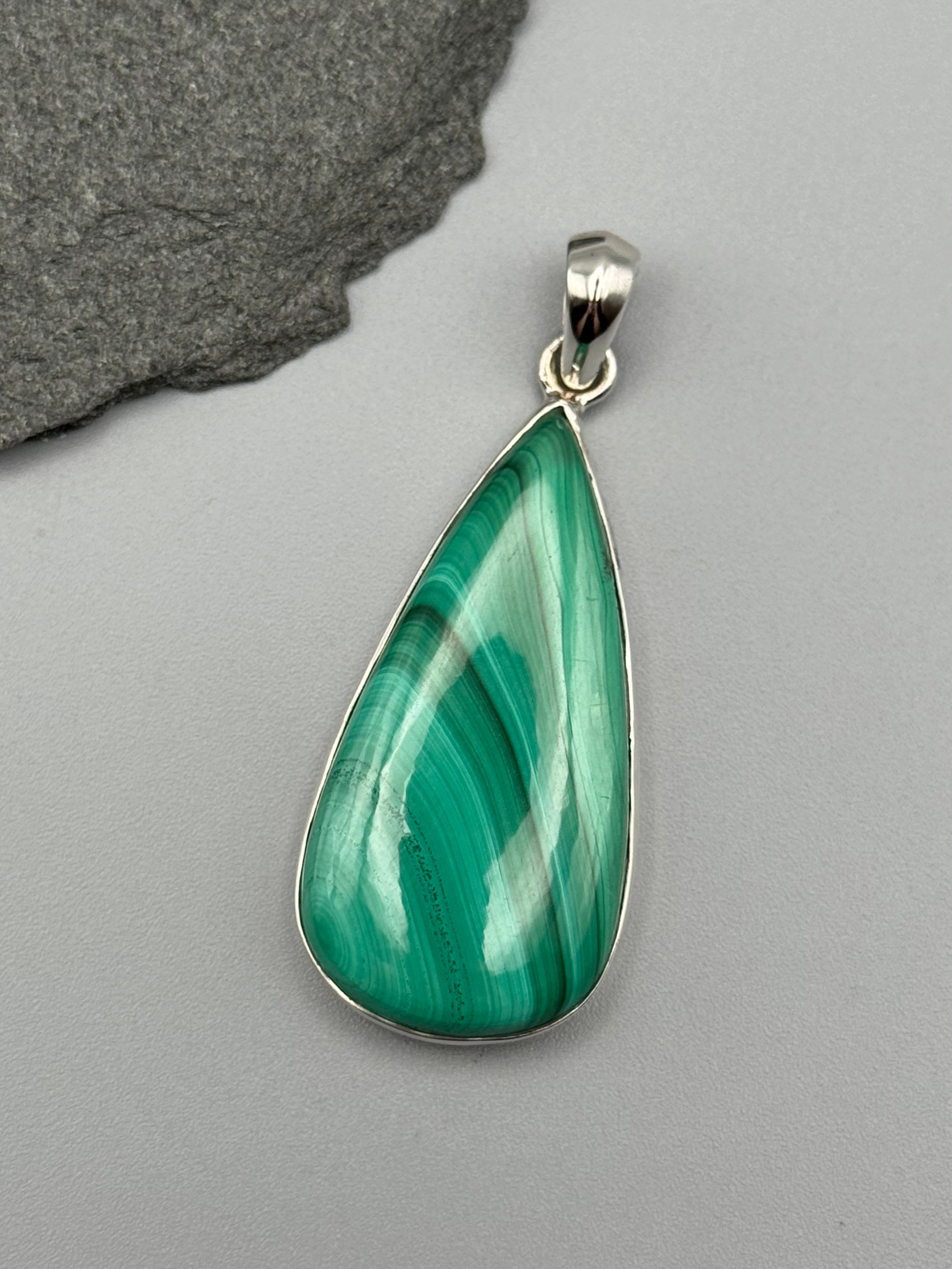 •MALACHITE - TEAR• sterling silver pendant