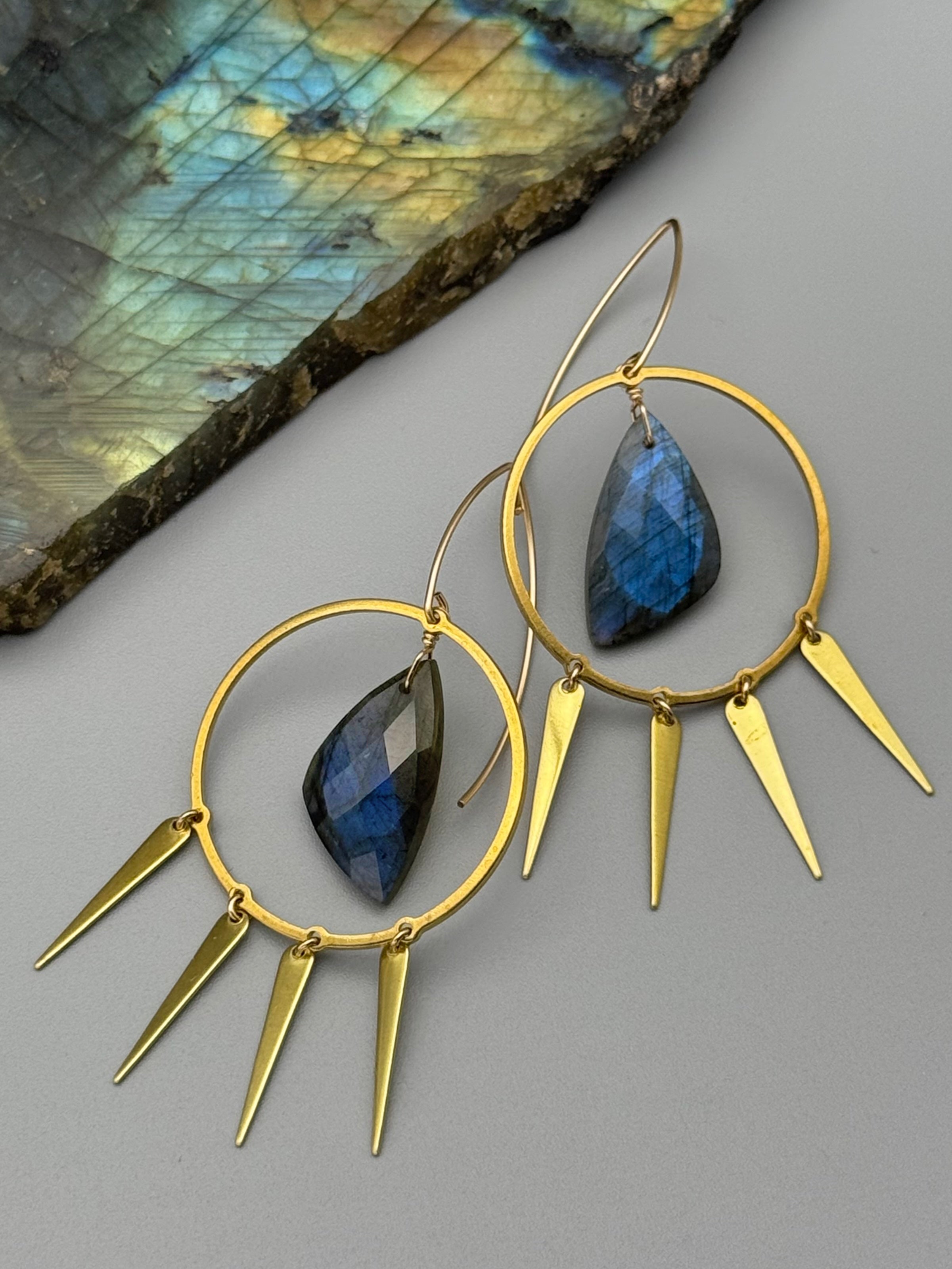 •HOOP DANCE• labradorite wing + gold earrings