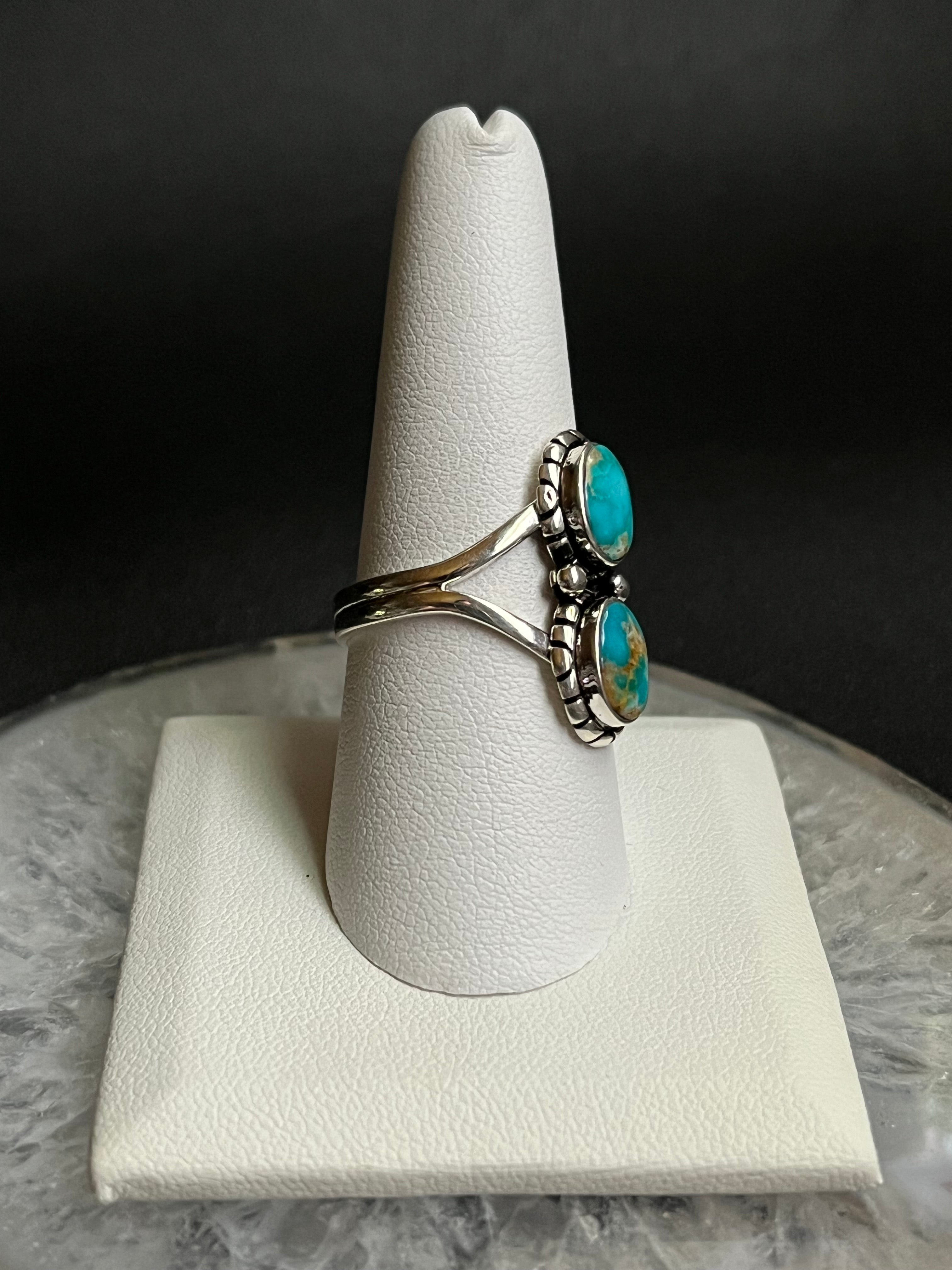 •SONORAN GOLD TURQUOISE• Navajo silver double stone ring - size 9