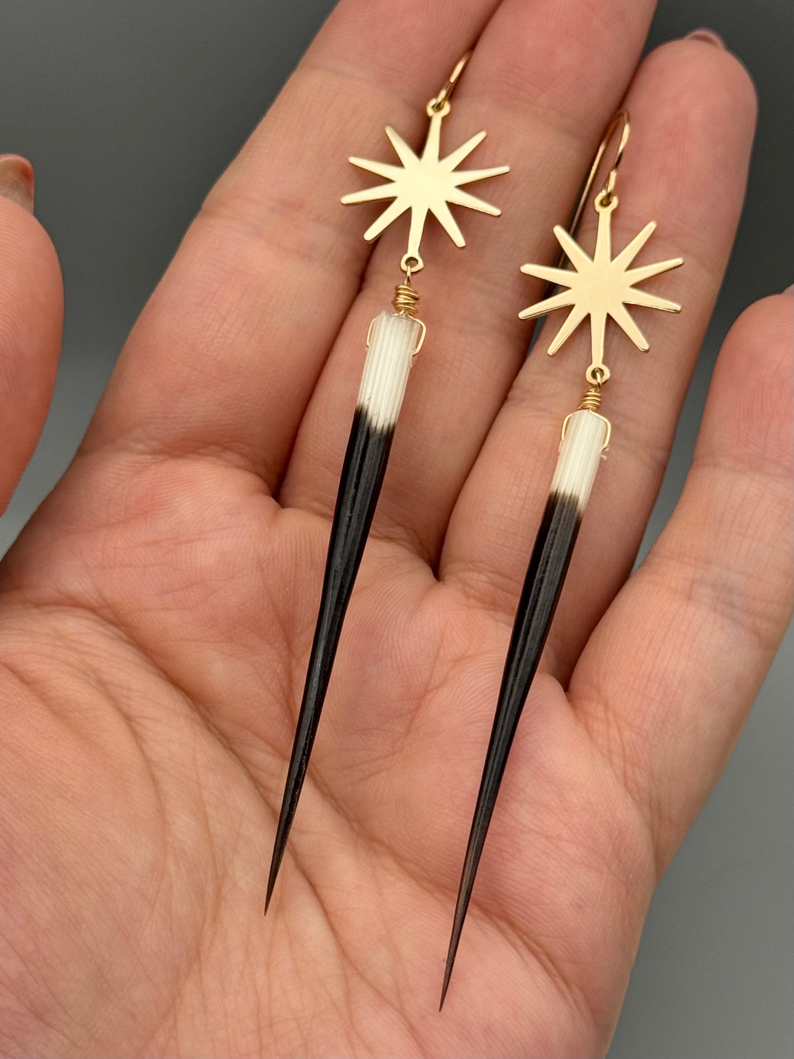 •STARBURST• porcupine quill + gold earrings