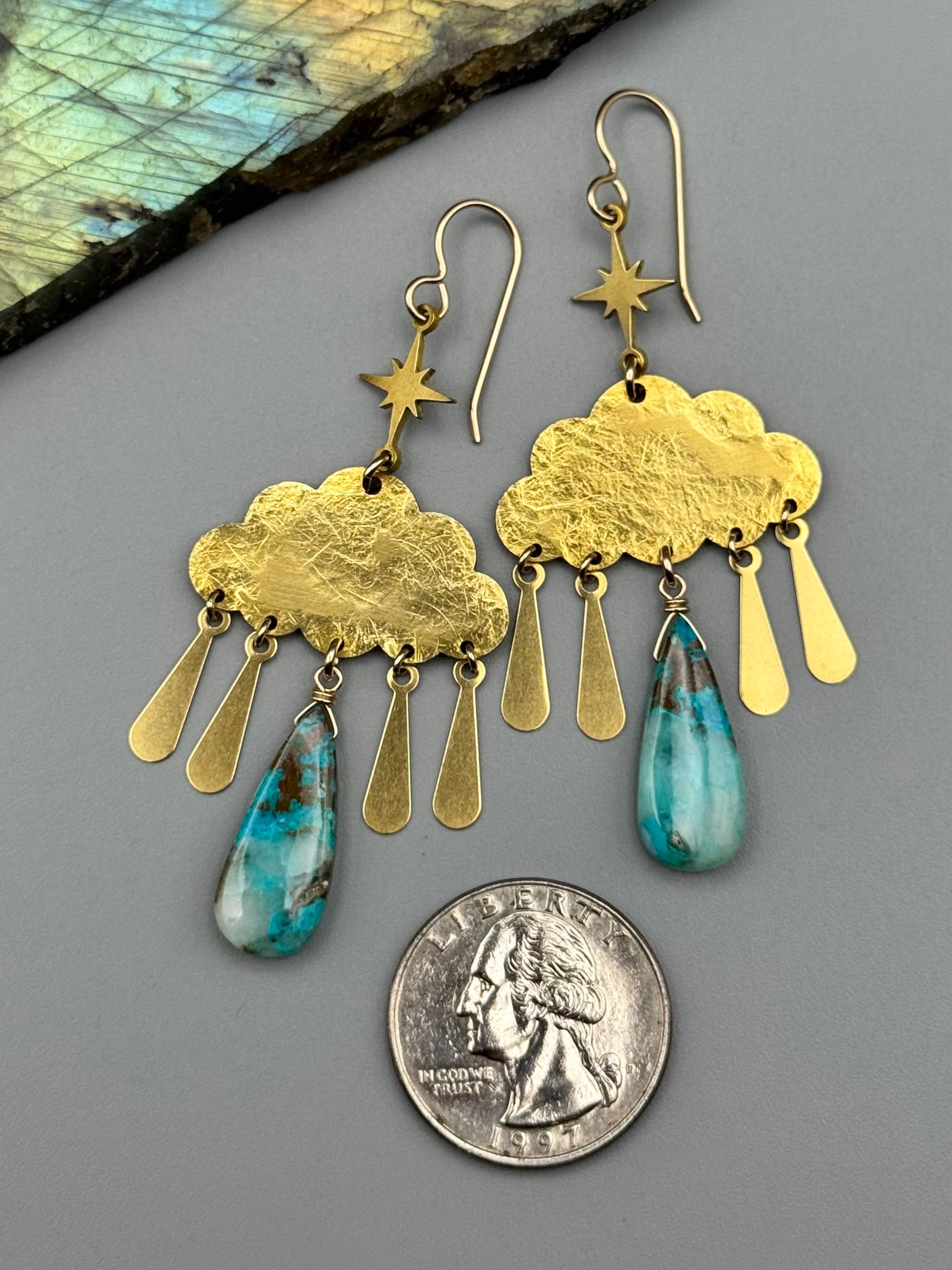 •STORMY• chrysocolla wing + gold earrings