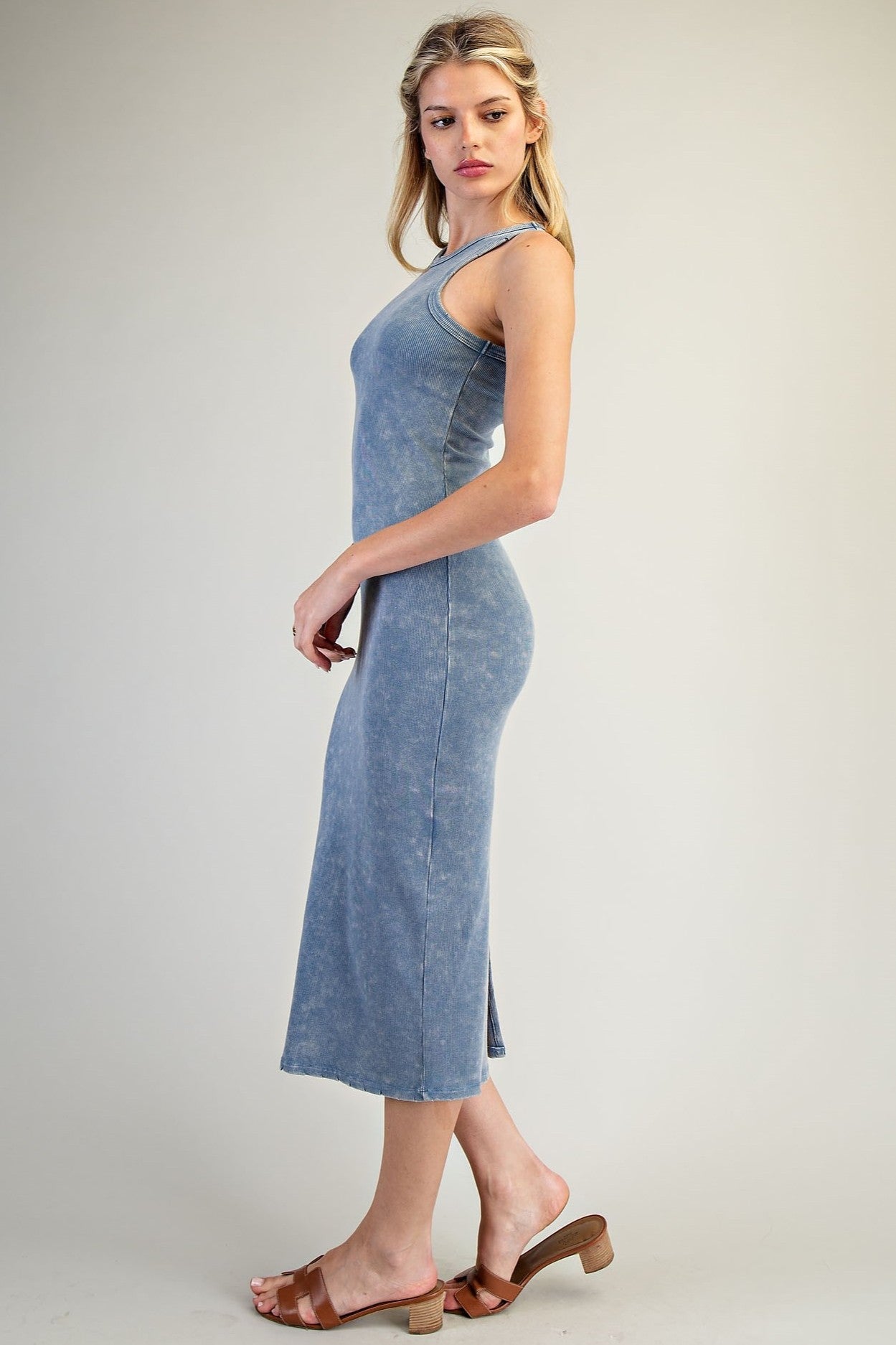 •KEKE• ribbed knit cotton blend midi dress