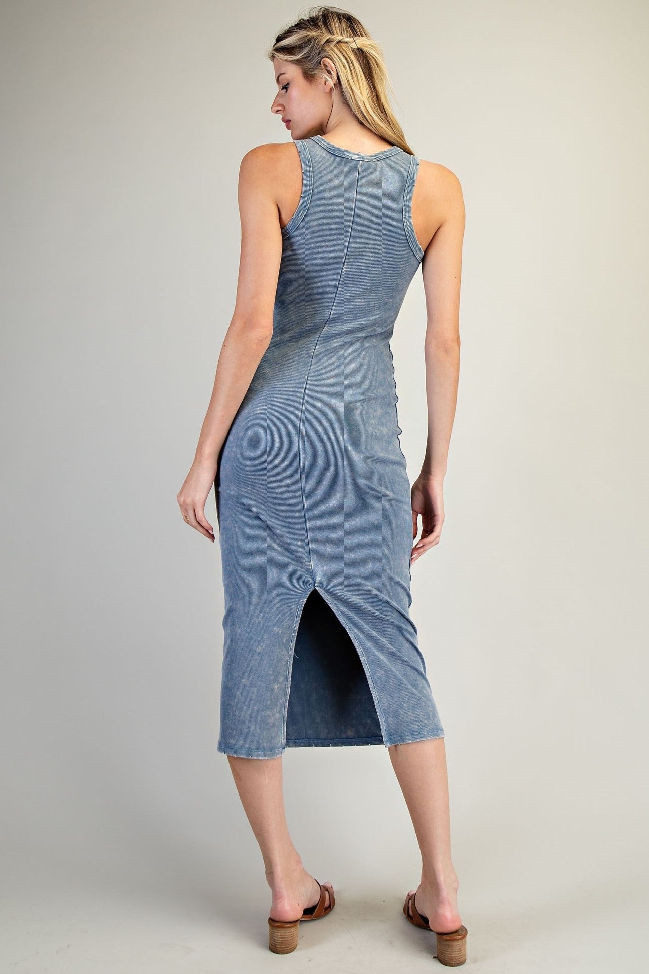 •KEKE• ribbed knit cotton blend midi dress