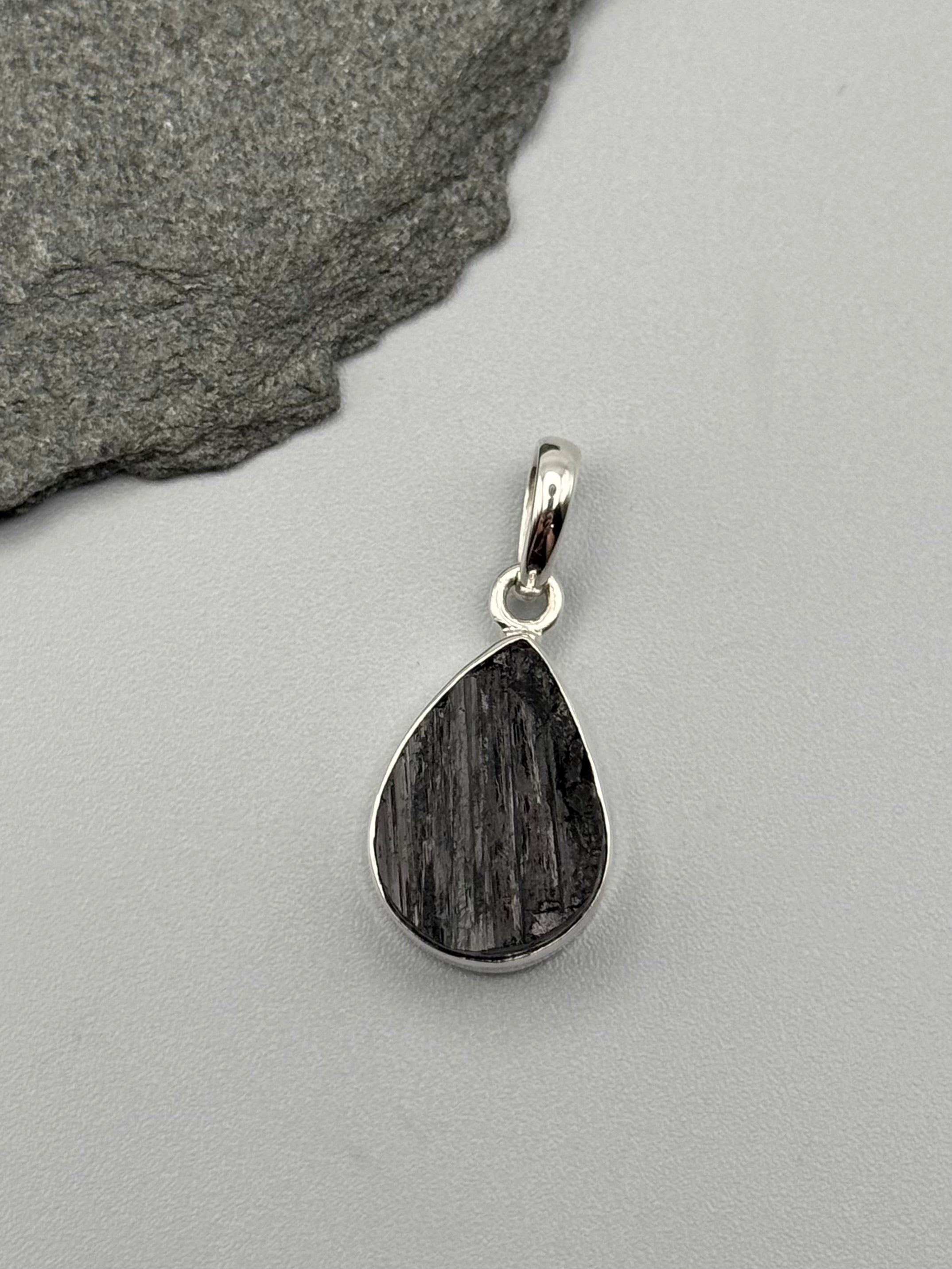•BLACK TOURMALINE - LIL' TEAR 1• sterling silver pendant