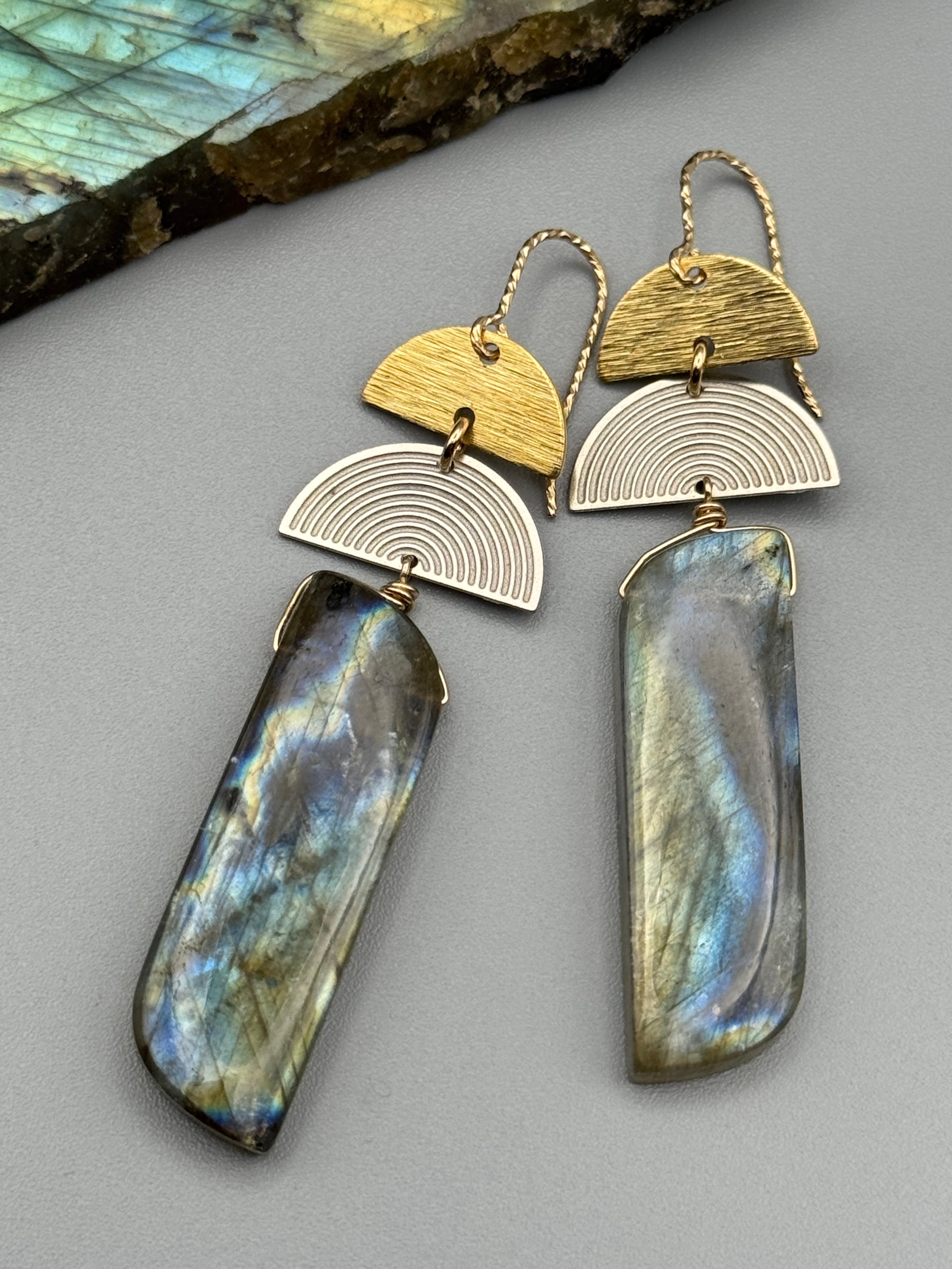 •MOON STACK• labradorite partridge + mixed metal earrings