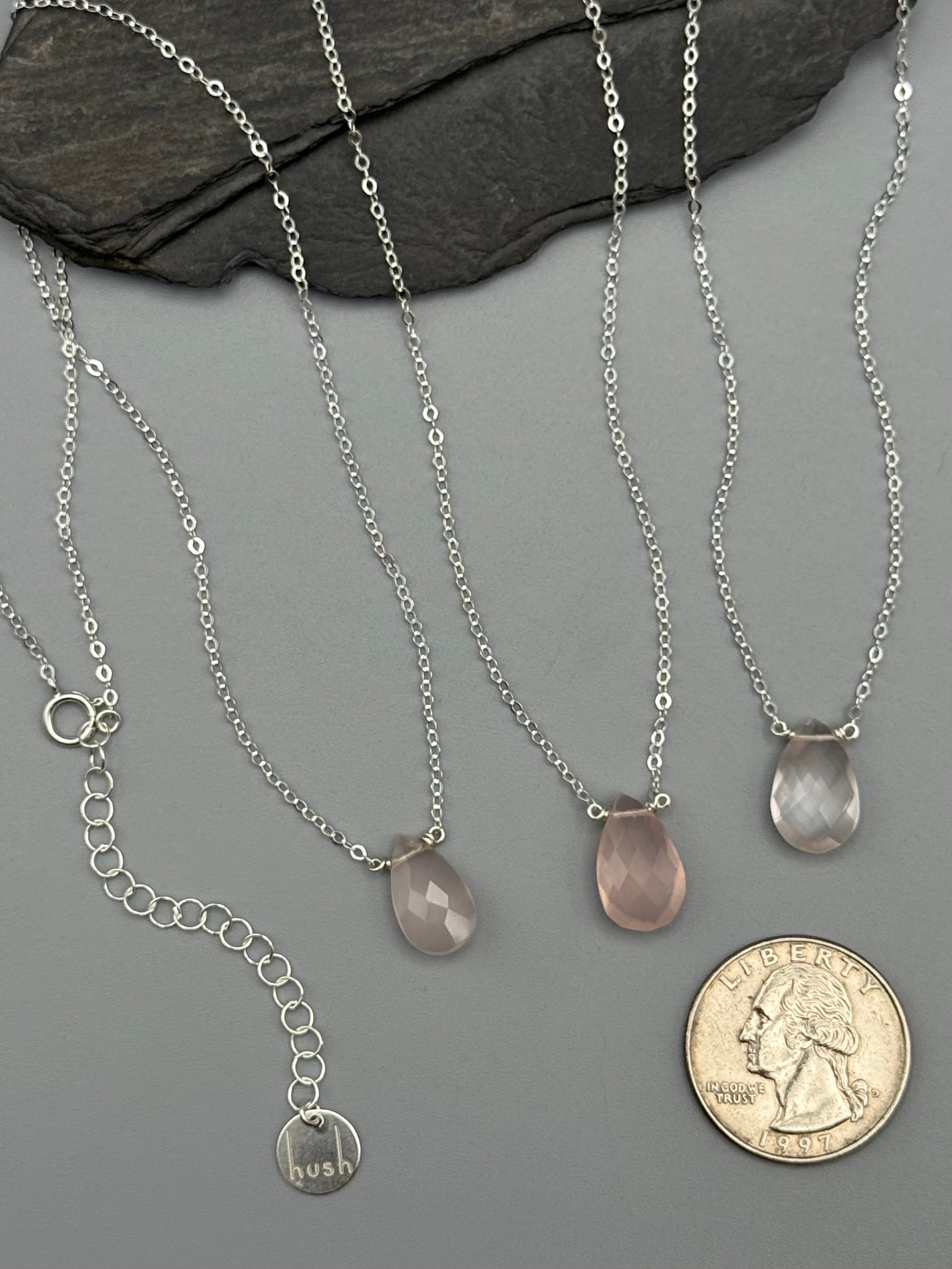 •STRAY• faceted rose quartz teardrop + silver necklace (various lengths)