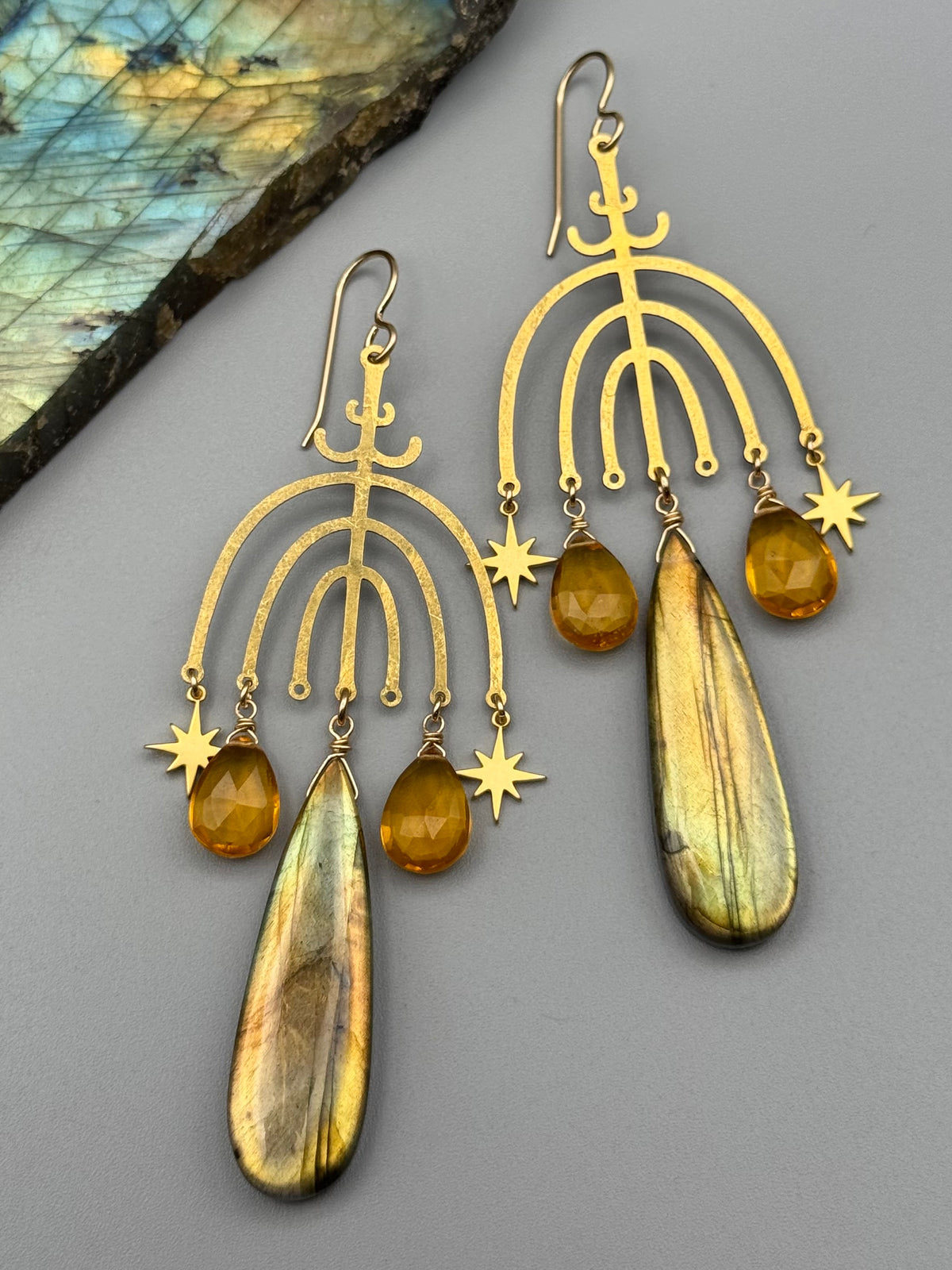 •VALHALLA• golden labradorite + citrine gold earrings