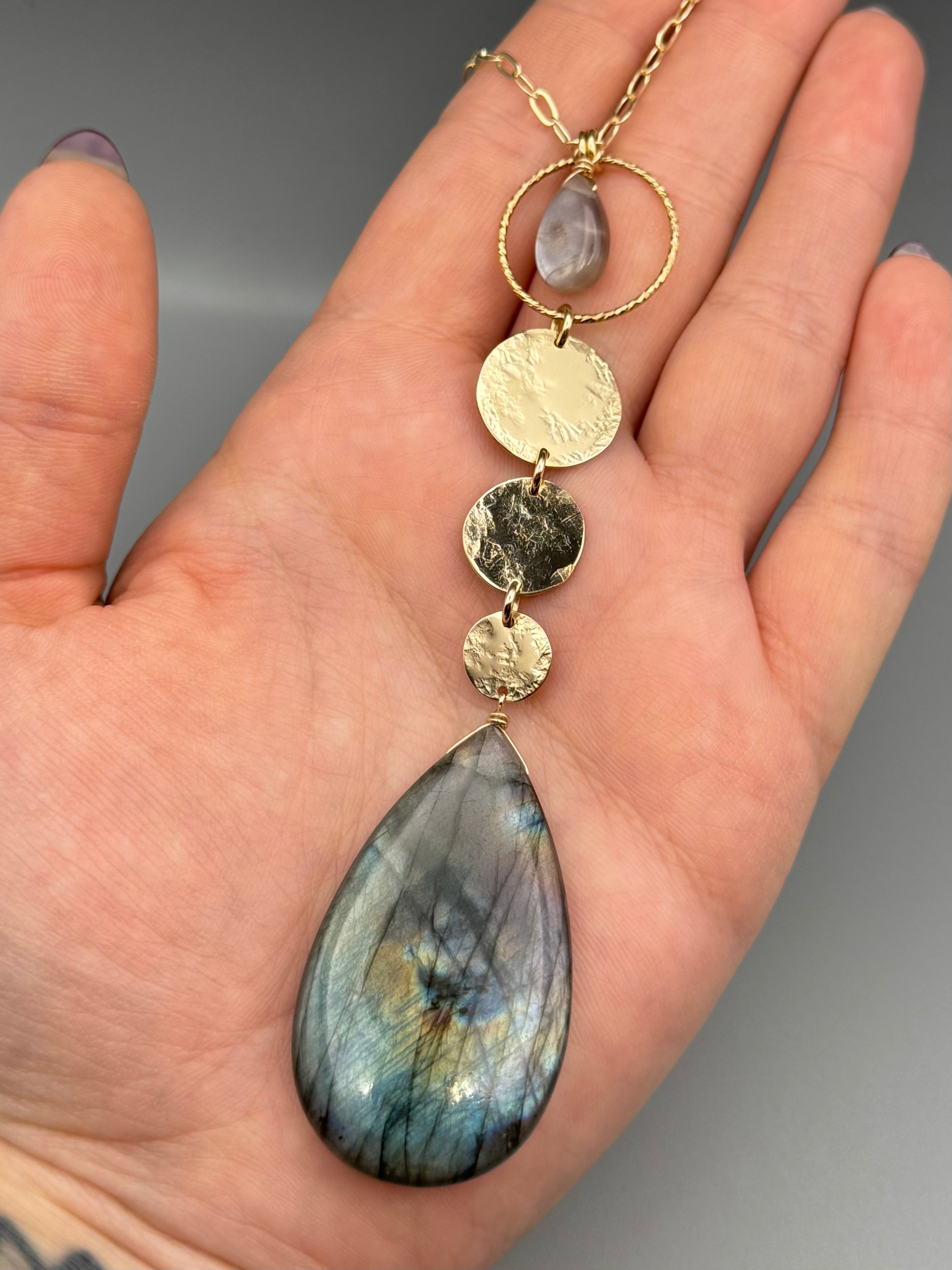 •NYX• mauve moonstone + labradorite gold necklace (26"-28" long)