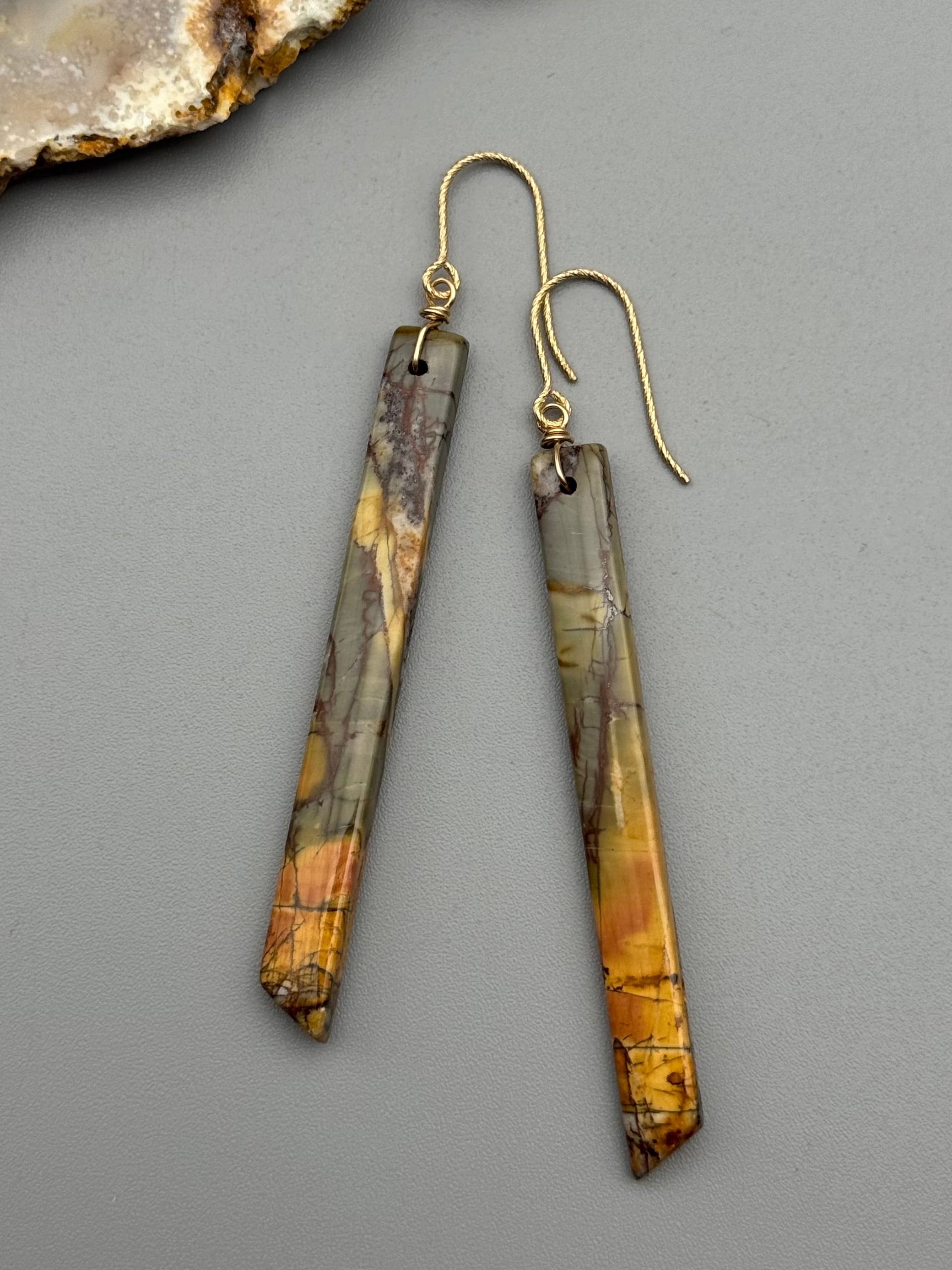 •STRAY• red creek jasper stick + gold earrings