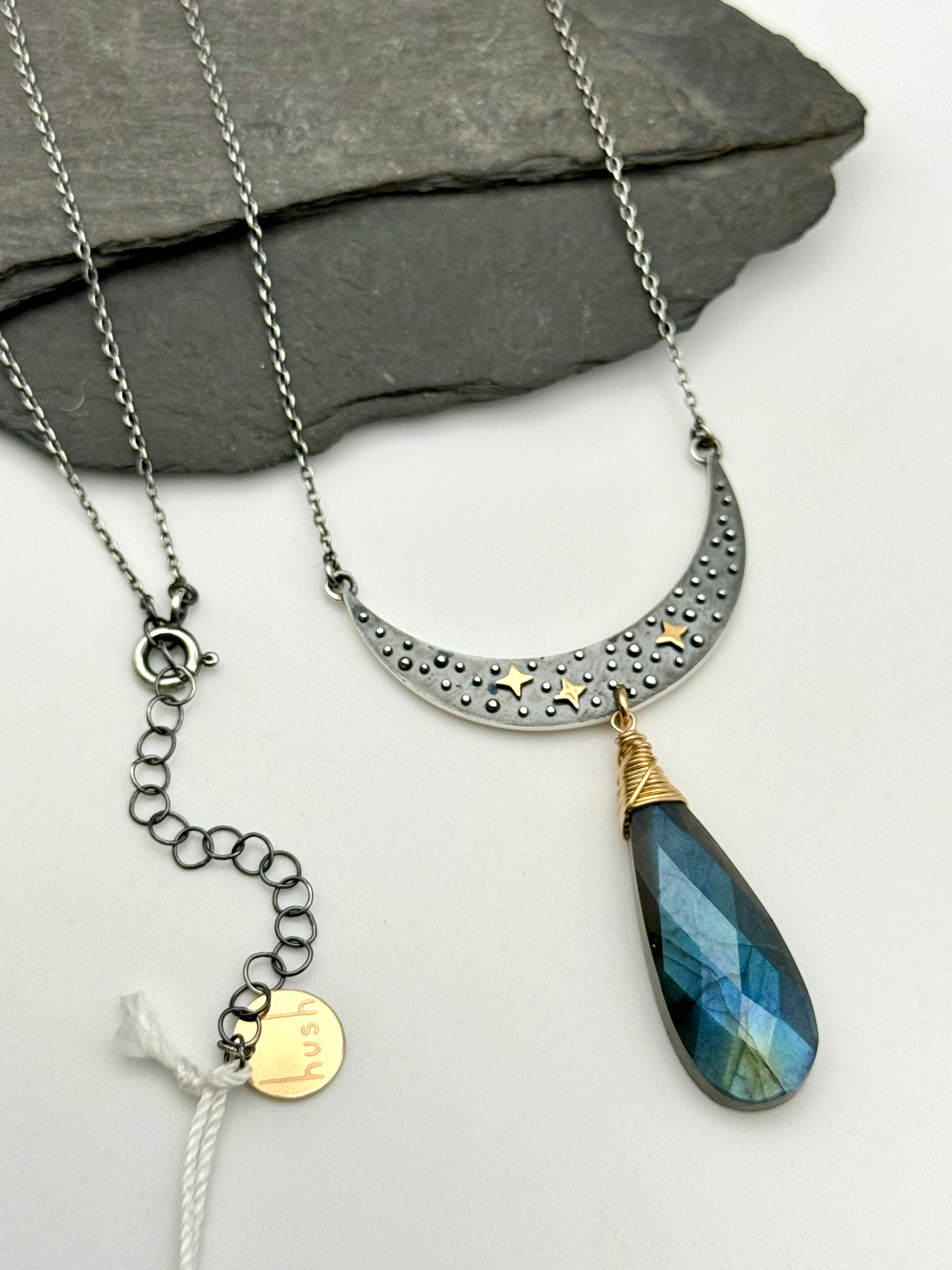 •NYX• labradorite + moon + mixed metal necklace (18"-20" long)