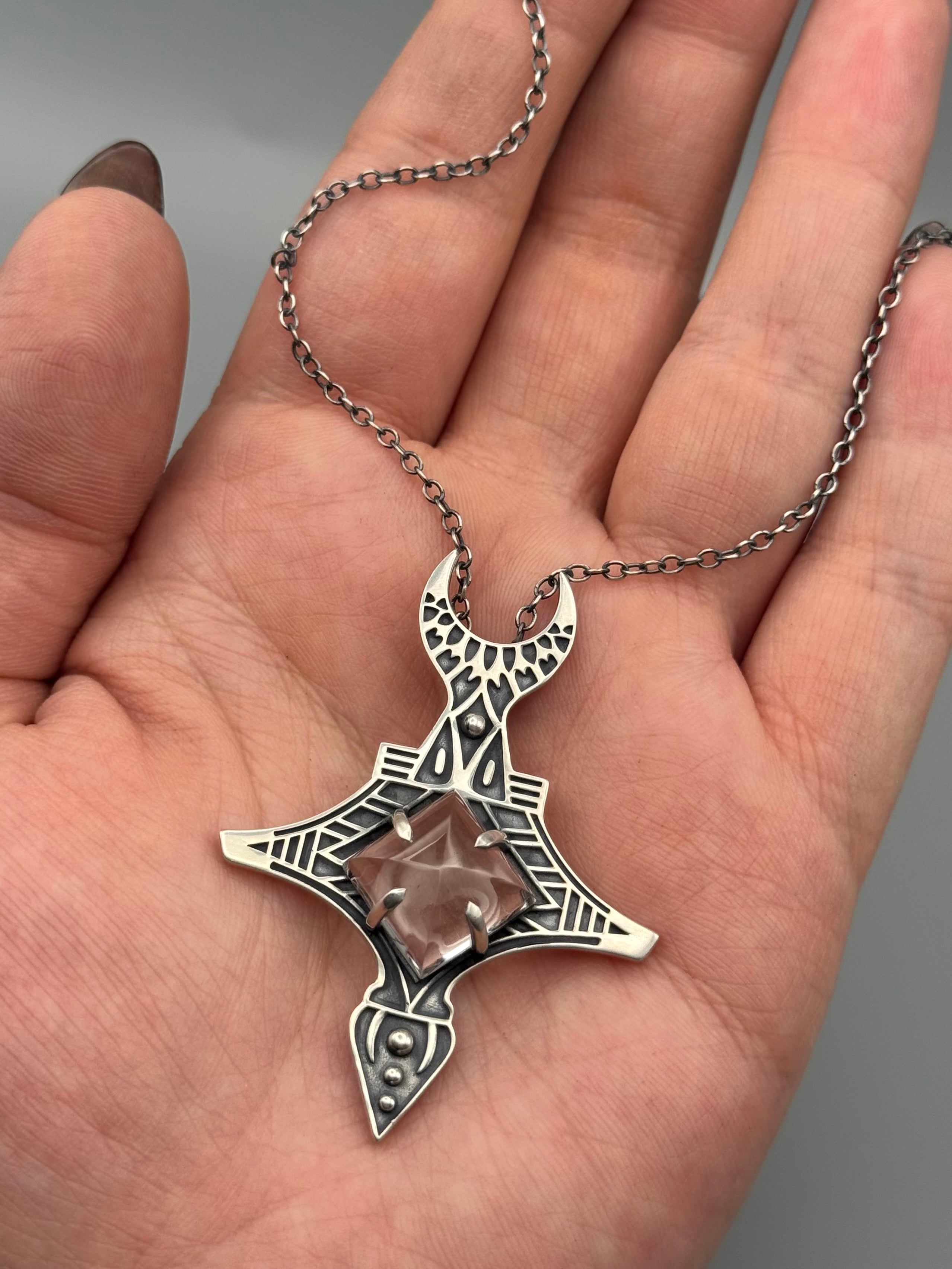 •ARMORED MOON• clear quartz + silver necklace (16" long)