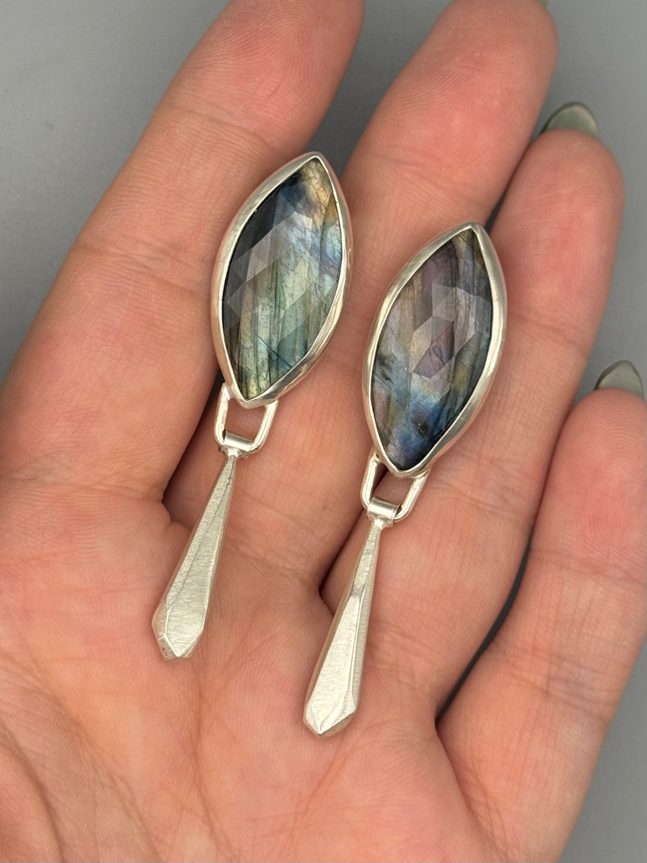 •DAGGER DROP• labradorite + silver post earrings