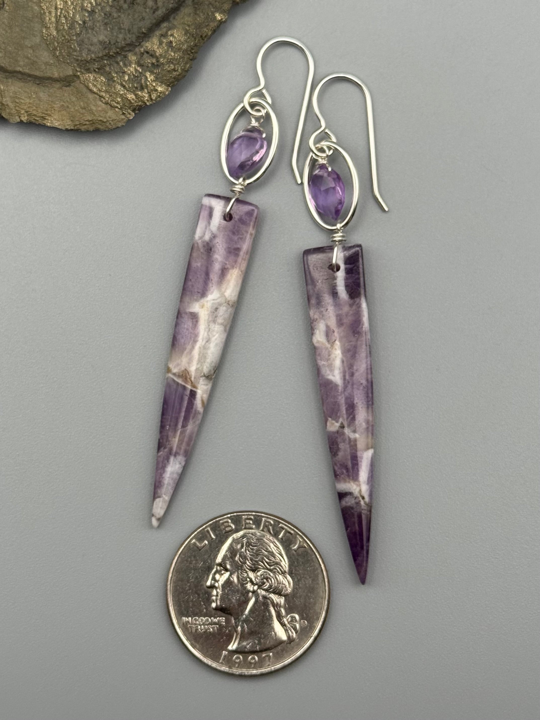•LUNA• chevron amethyst + faceted amethyst silver earrings