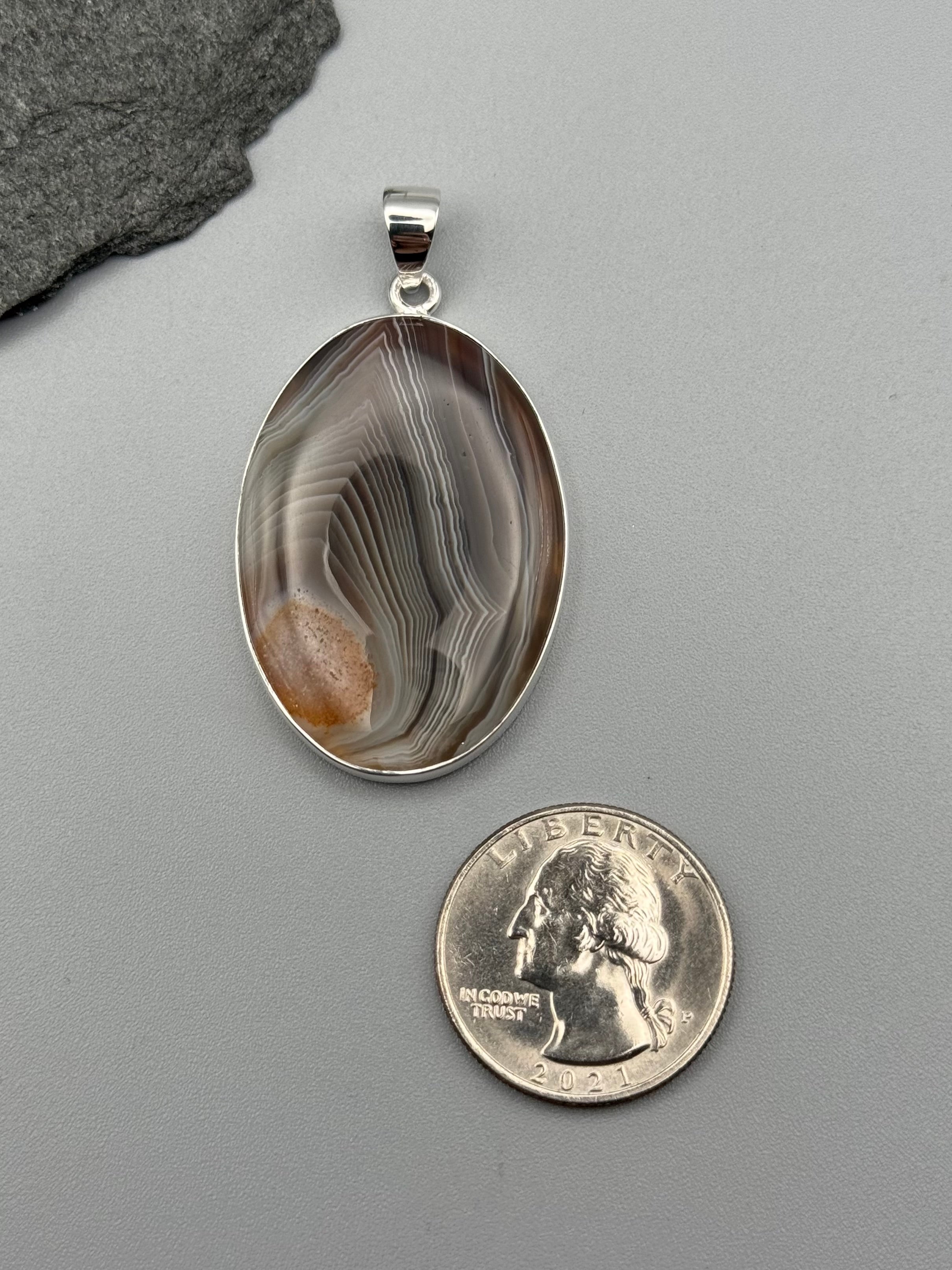 •BOTSWANA AGATE - OVAL• sterling silver pendant