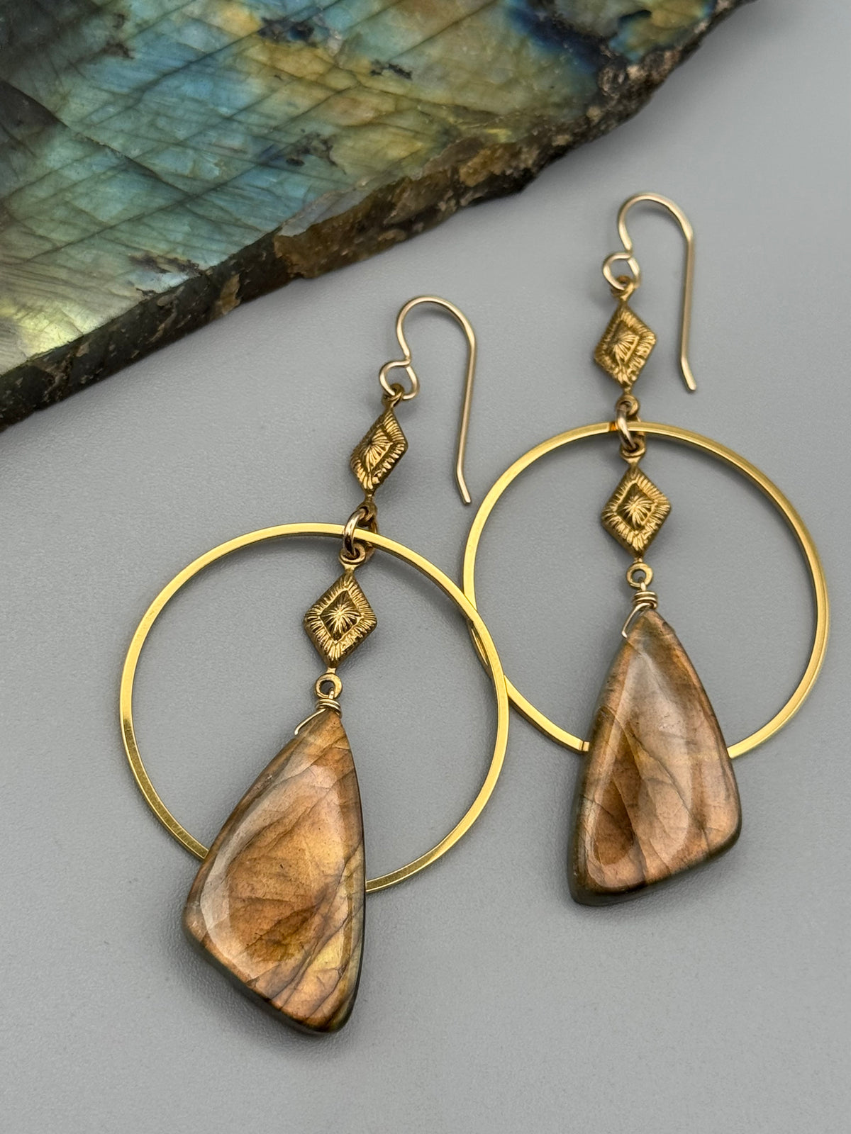 •AGATHA SWING• golden labradorite wing + gold earrings