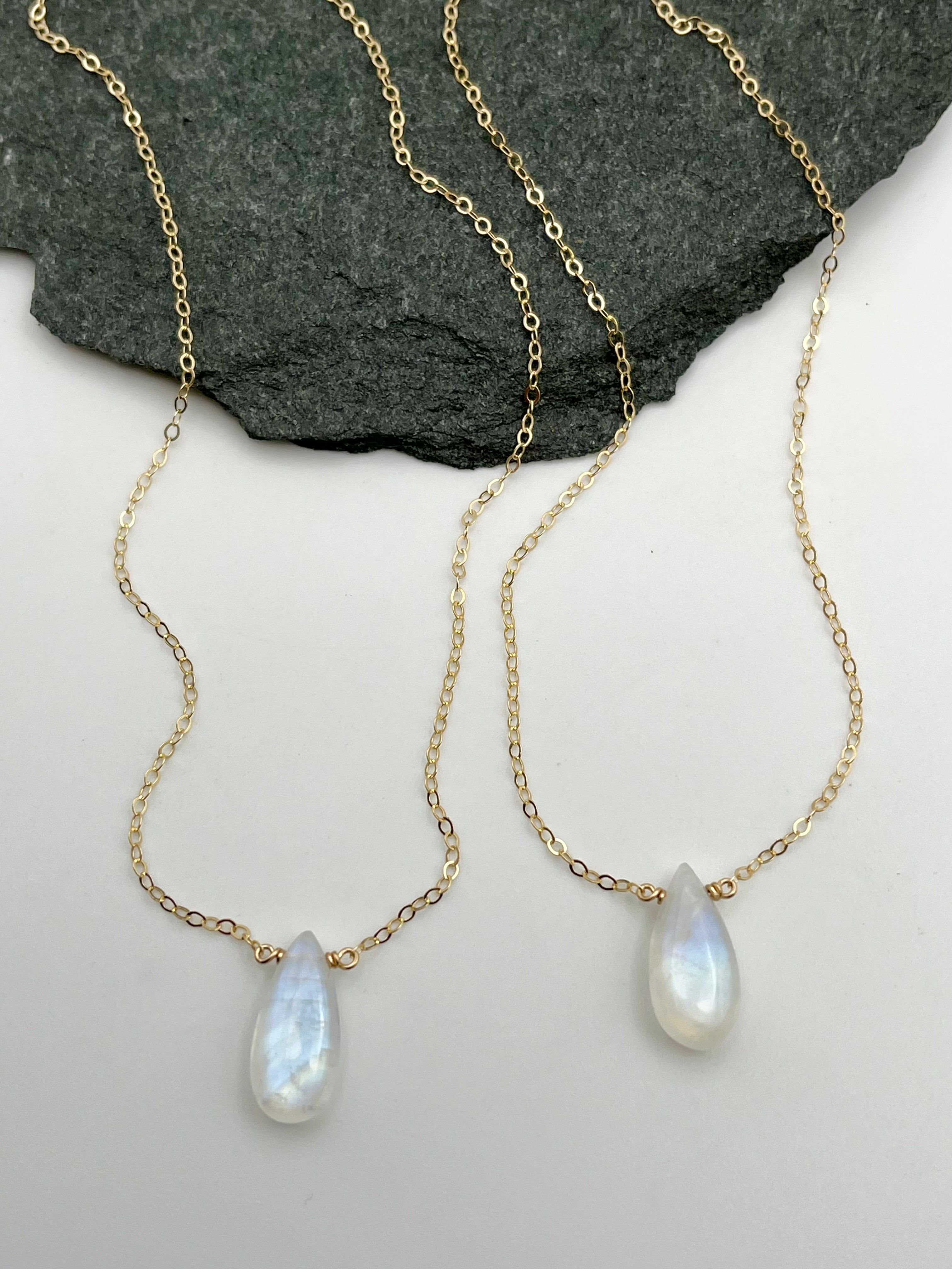 •STRAY• rainbow moonstone teardrop + gold necklace