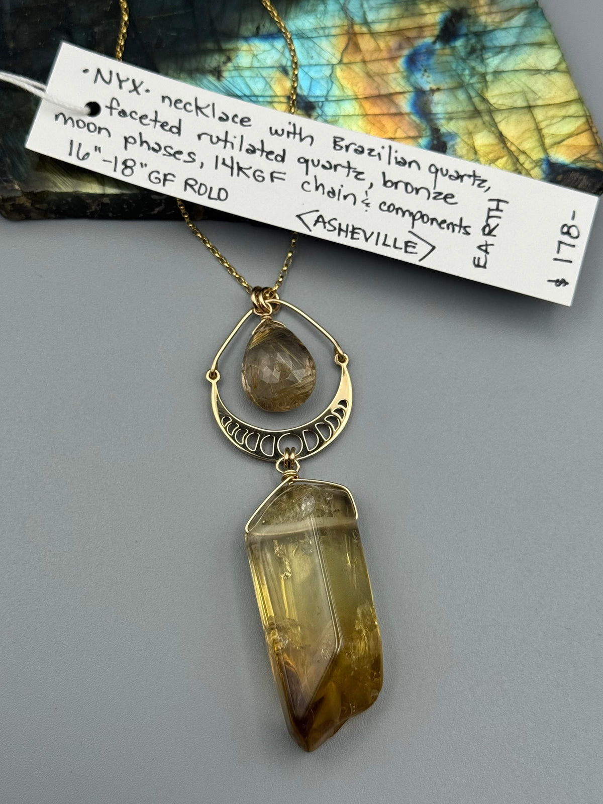 •NYX• rutilated quartz + brazilian quartz gold necklace (16"-18" long)