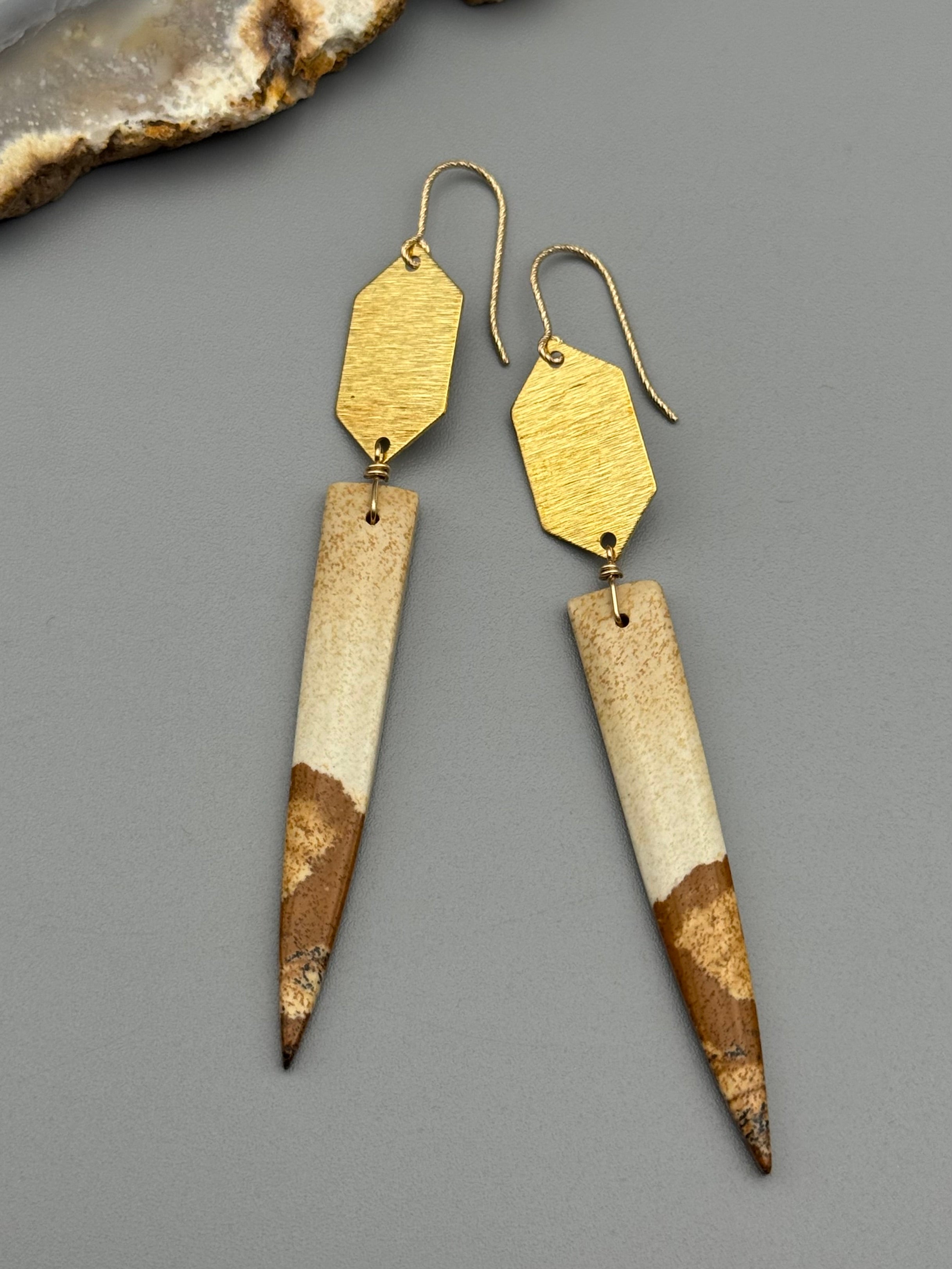 •HEXED• picture jasper + gold earrings