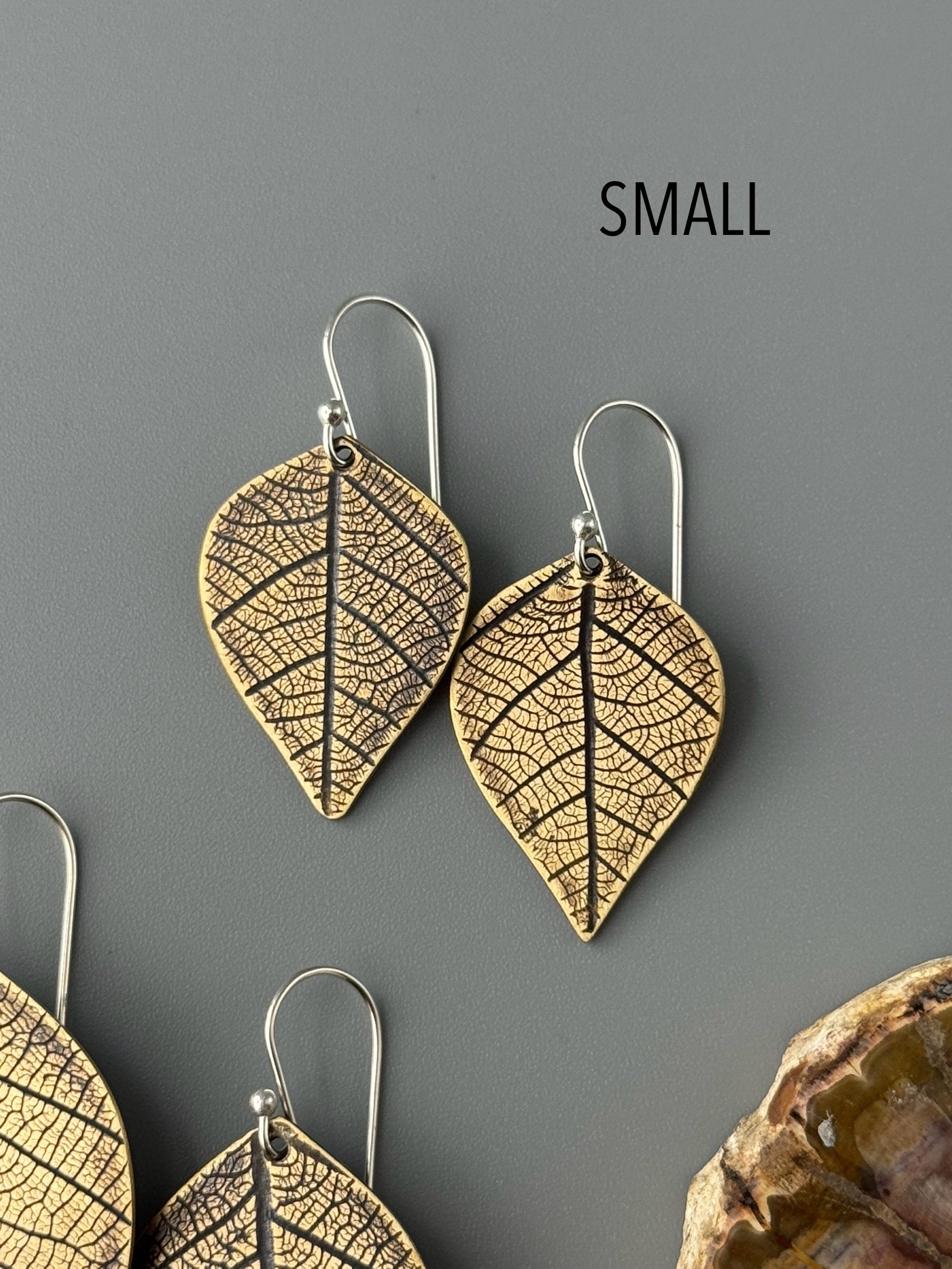 •LEAF• mixed metal dangle earrings