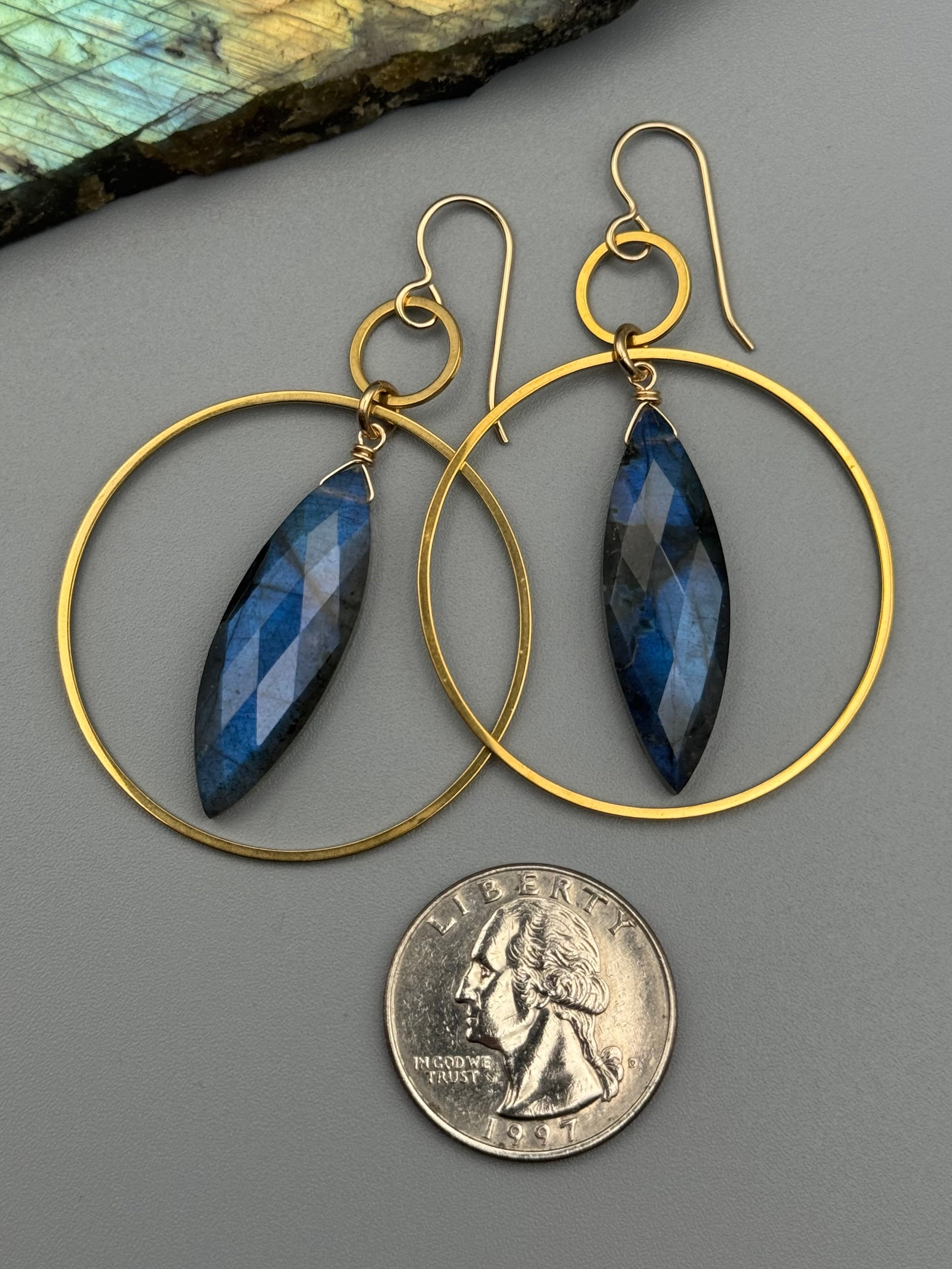 •EQUA-LUNA• labradorite marquise + gold earrings