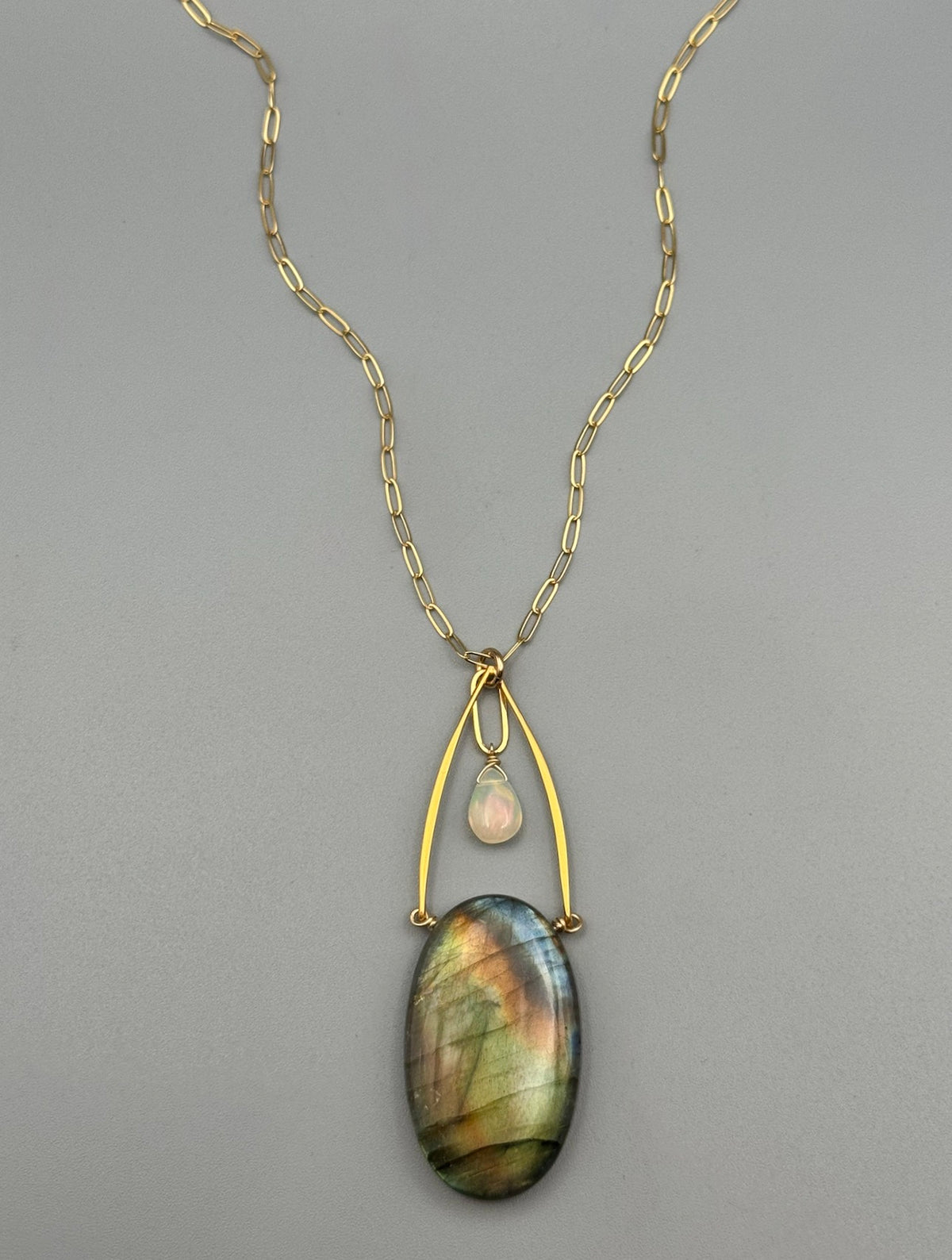 •AEON• labradorite + opal gold necklace (17"-19" long)