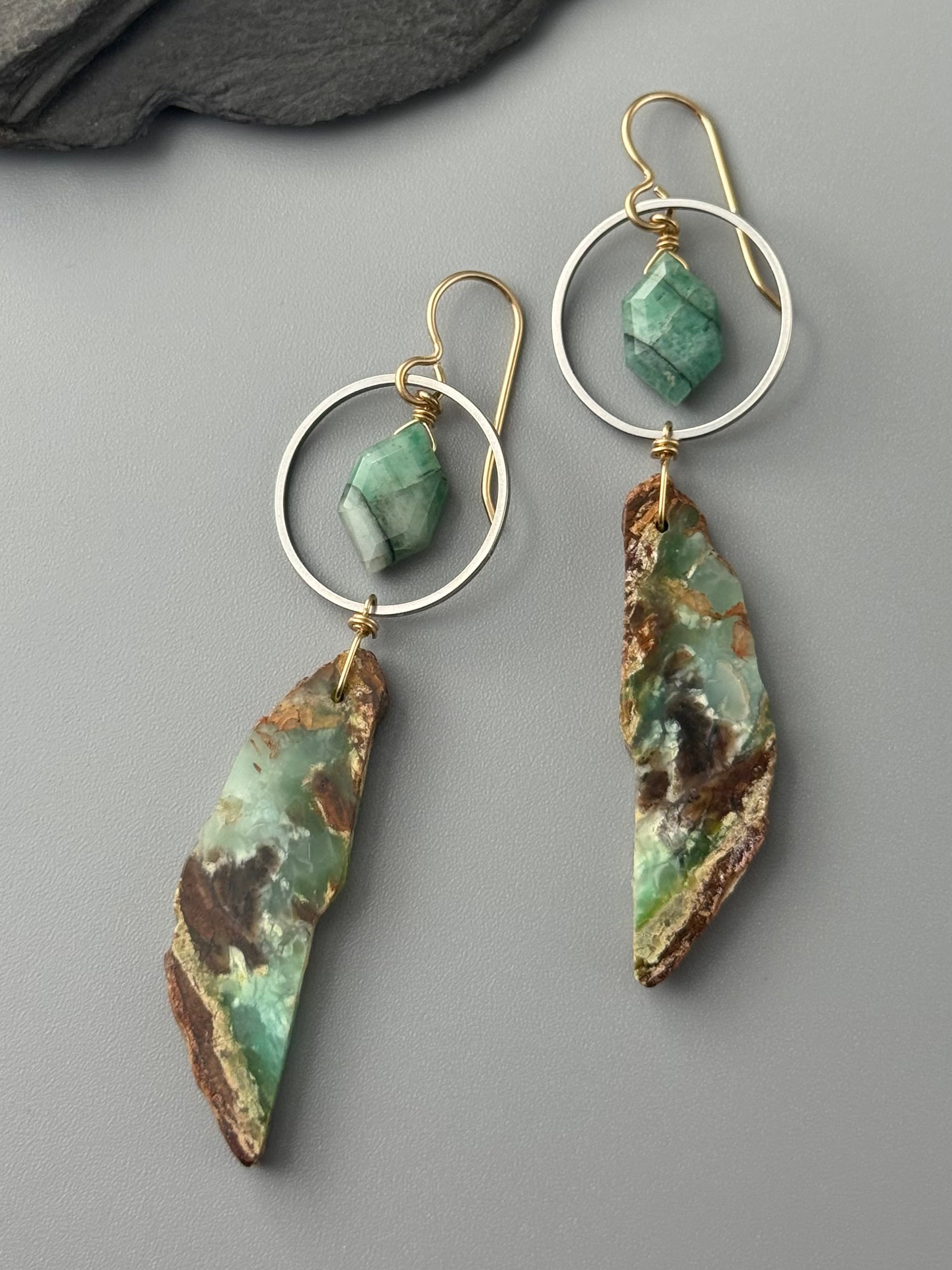 •LUNA• emerald + chrysoprase mixed metal earrings