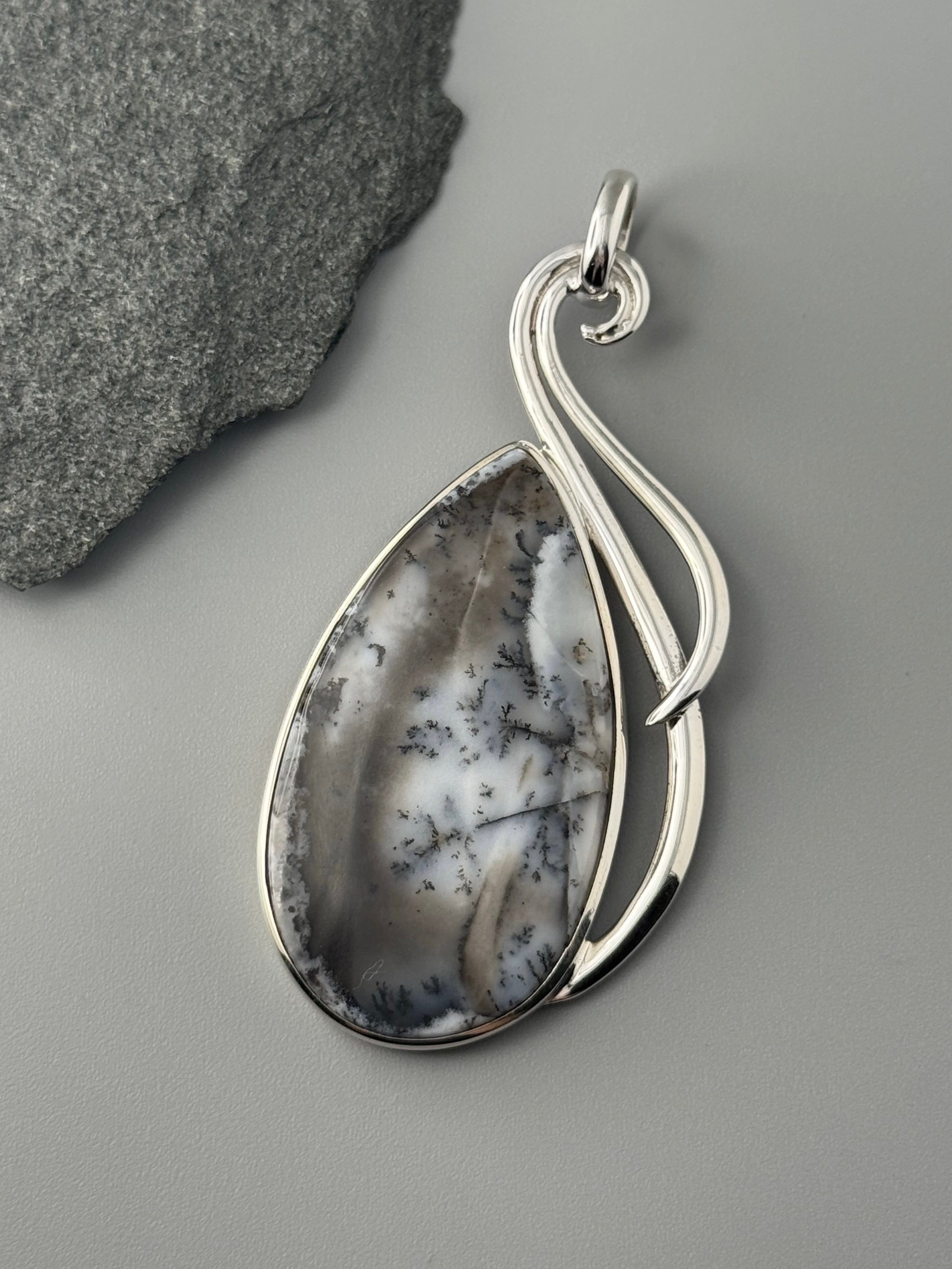 •DENDRITIC OPAL TEAR - FLOURISH• sterling silver pendant