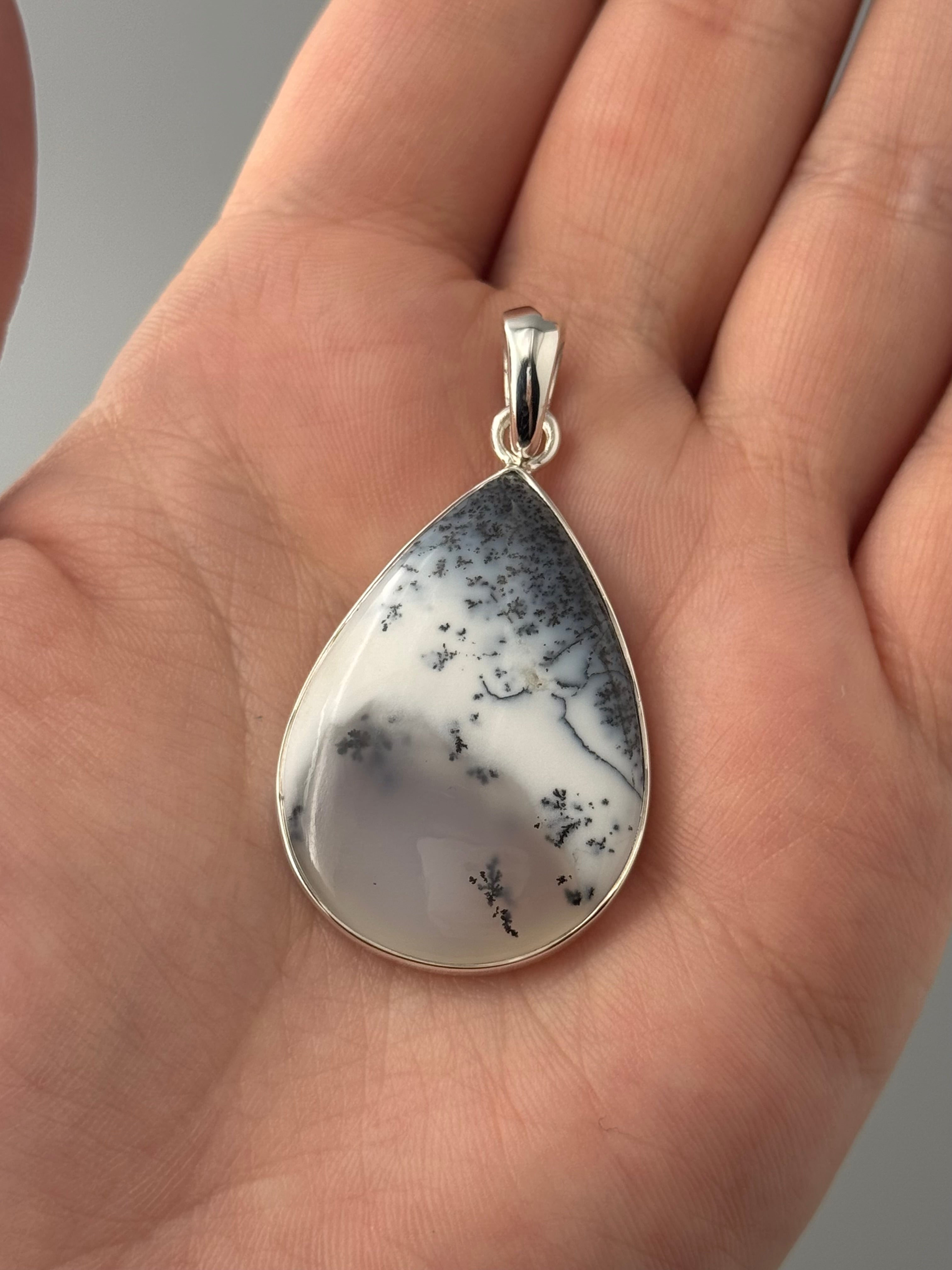 •DENDRITIC OPAL - TEARDROP• sterling silver pendant