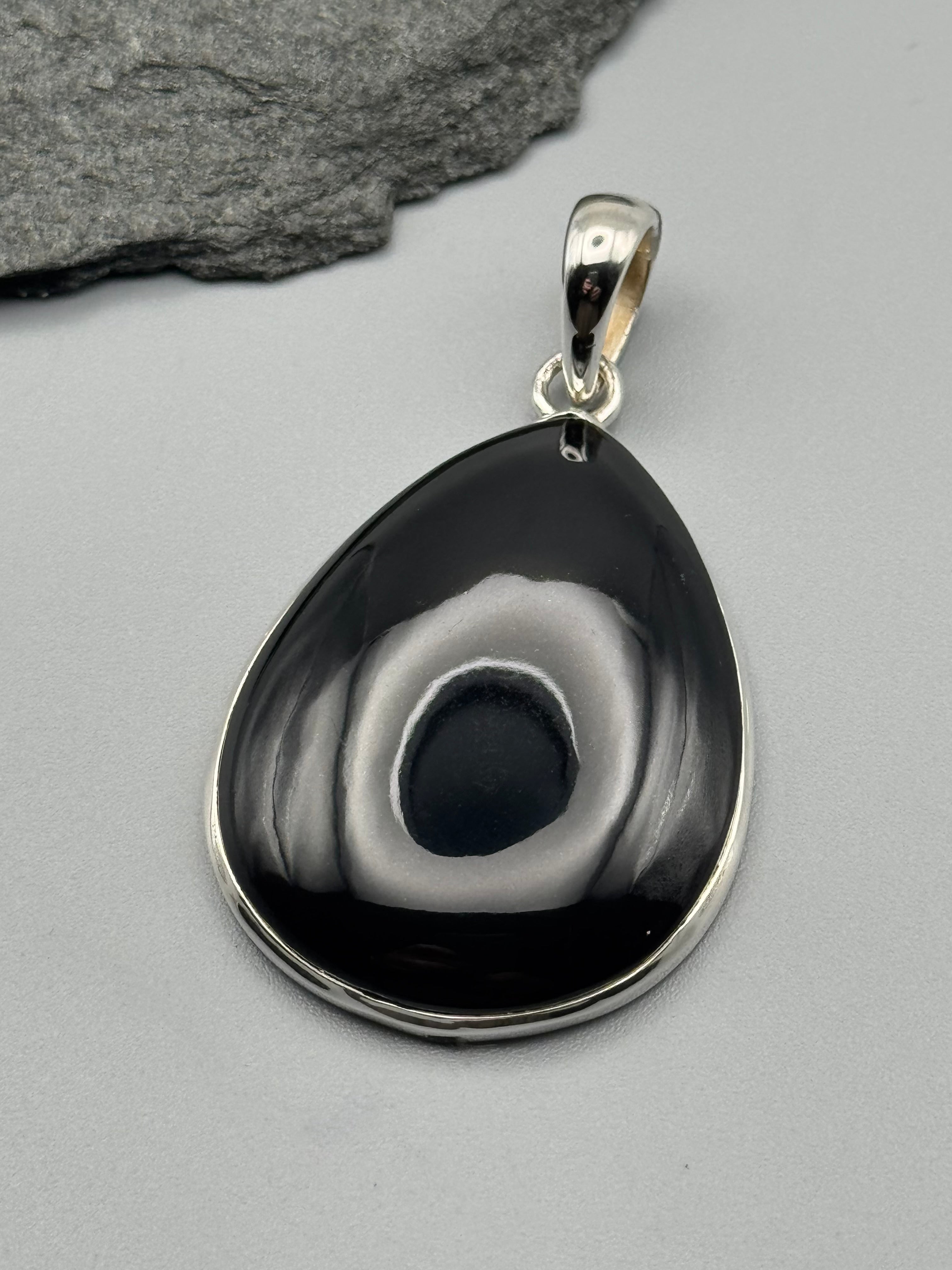 •BLACK ONYX - LARGE TEAR• sterling silver pendant