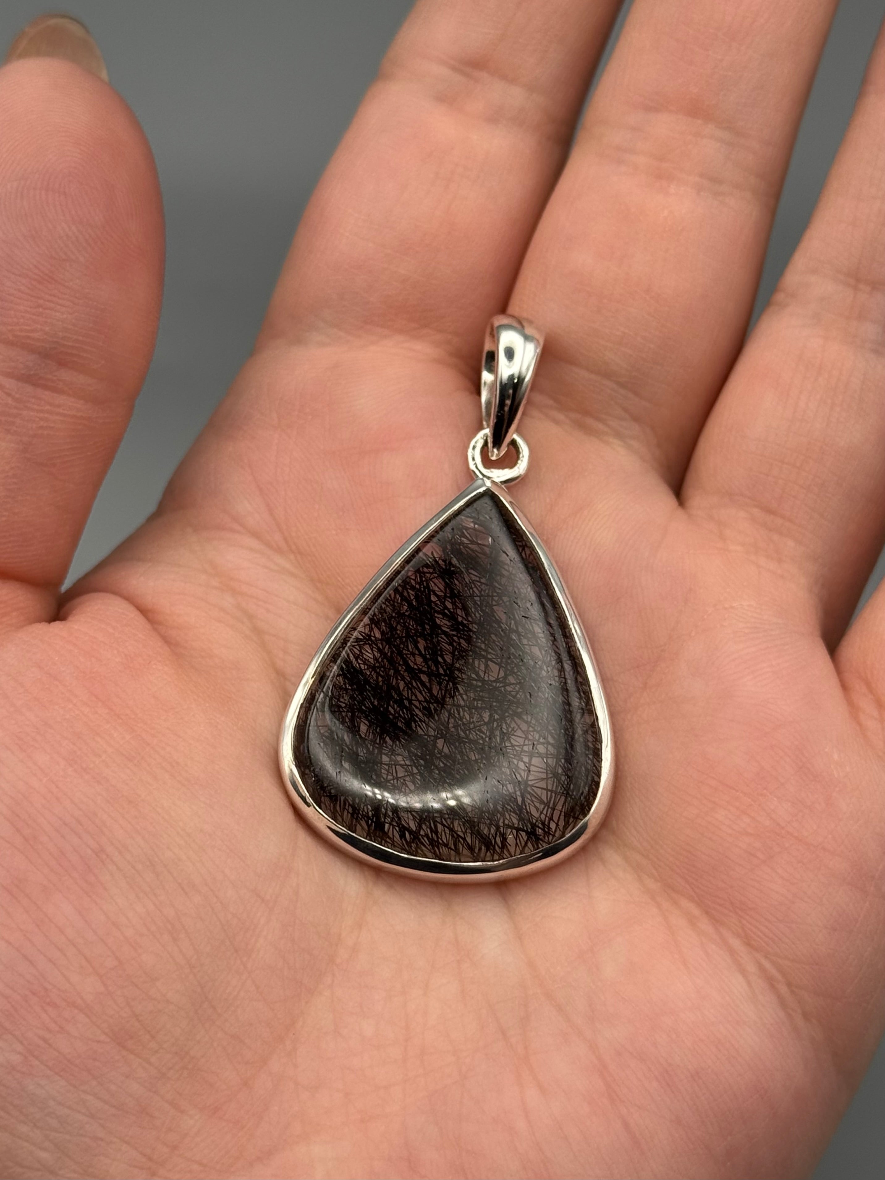 •TOURMALINATED QUARTZ - TEAR• sterling silver pendant