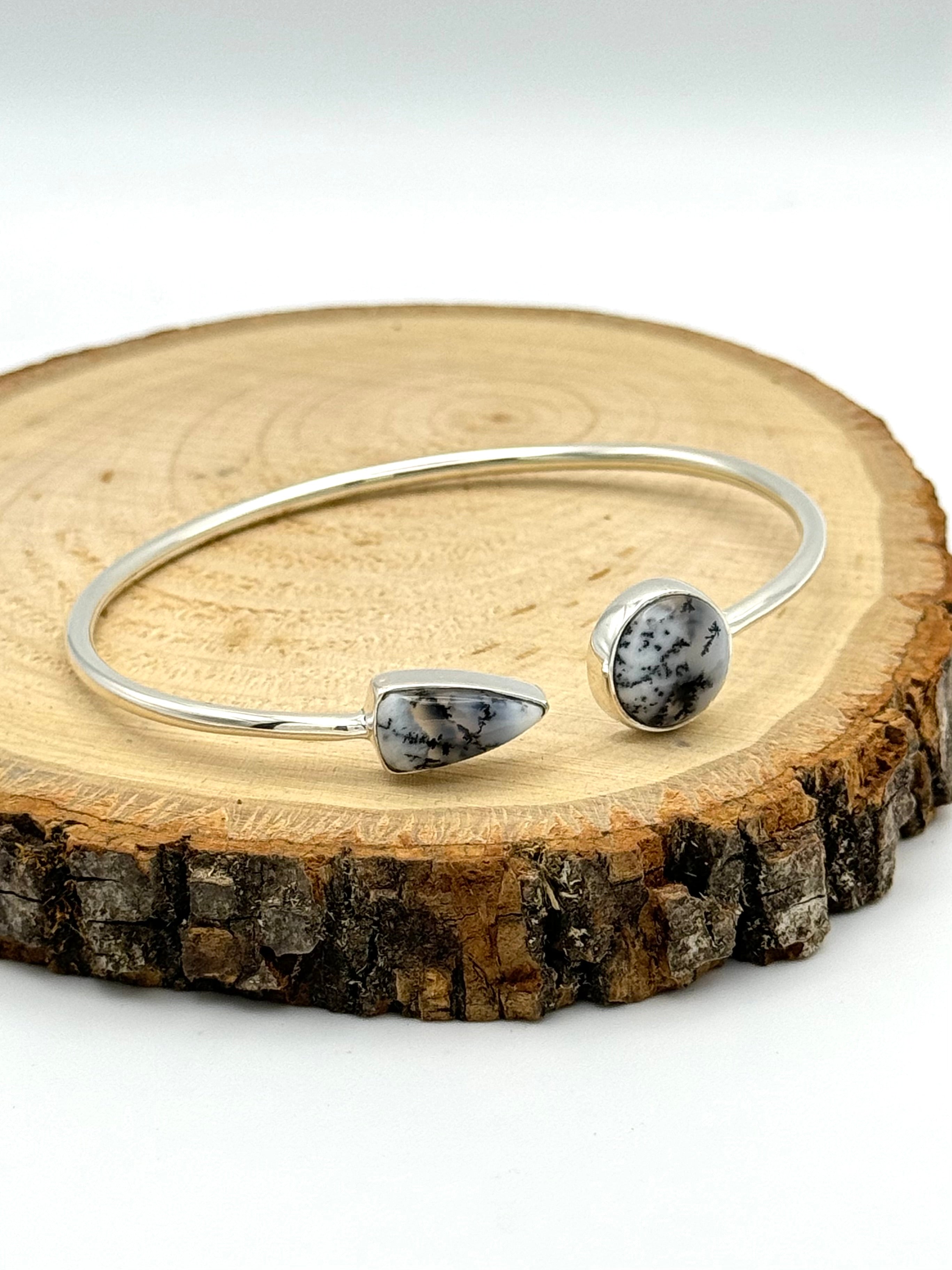 •FANG + CIRCLE• dendritic opal + silver twist-on cuff bracelet