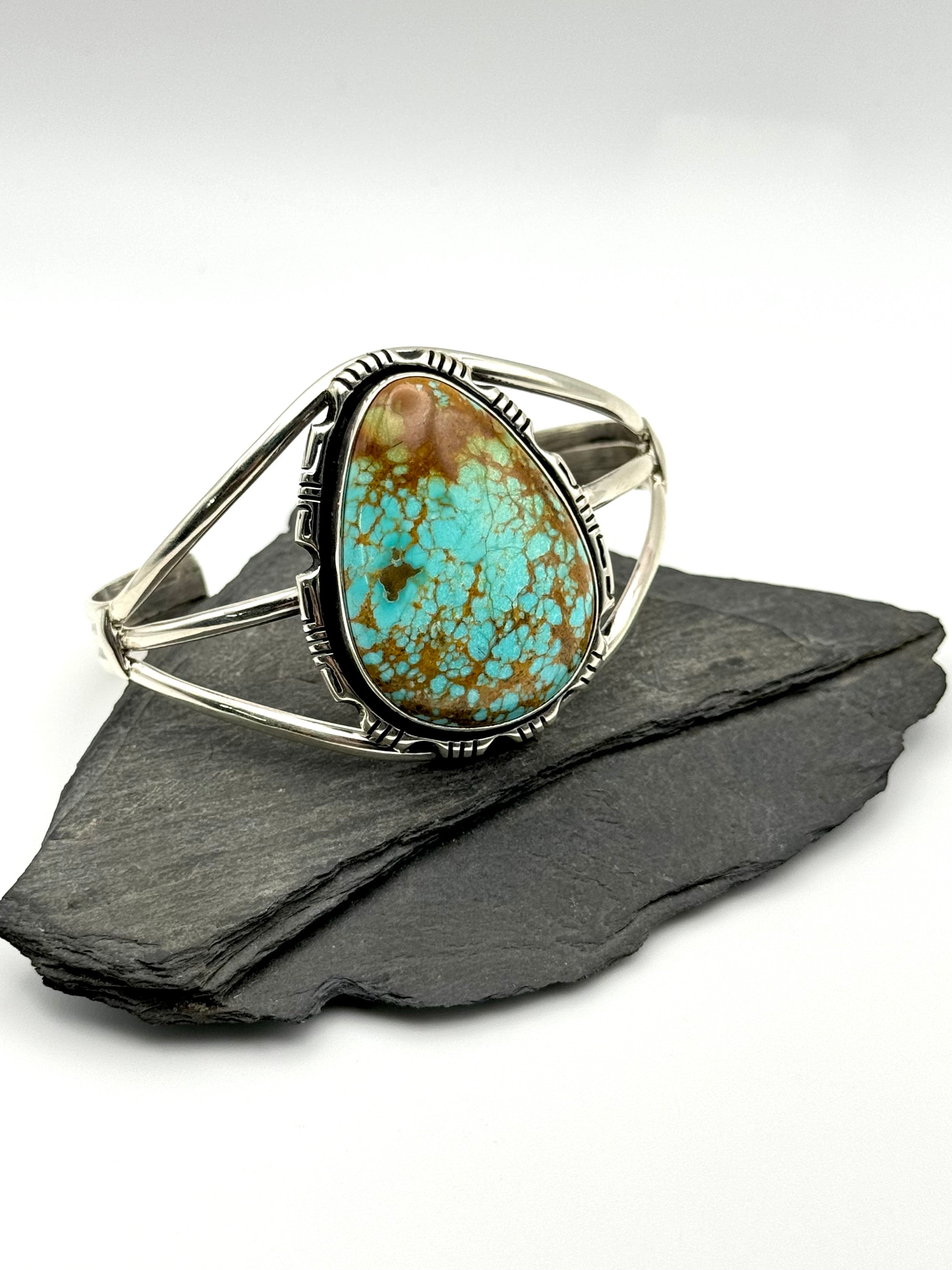 •#8 NEVADA TURQUOISE - BIGGIE• Navajo silver cuff bracelet (7.75" +/-)